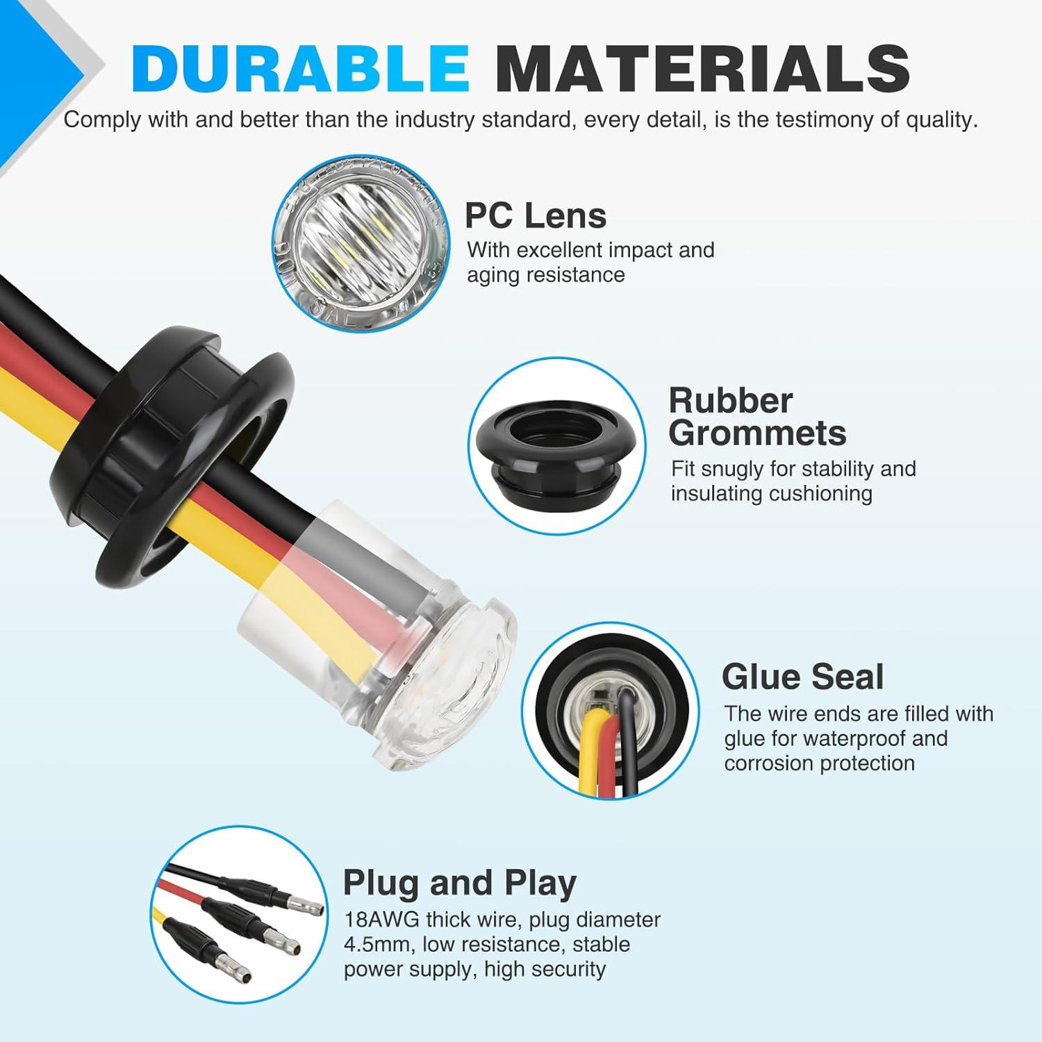 imageNilight TL03 10 PCS 34 Round Clearance LED Front Rear Side Indicator Bullet Marker Light for Truck RV Car Bus Trailer Van Caravan Boat 12V AmberAmber Red 10Pcs