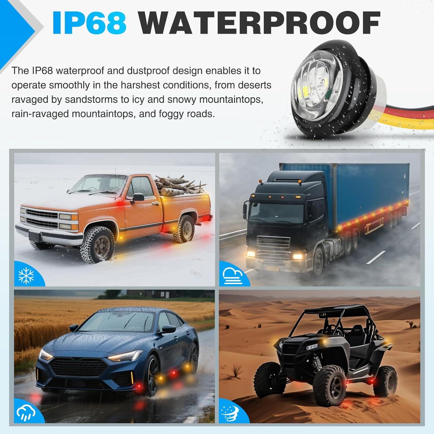 imageNilight TL03 10 PCS 34 Round Clearance LED Front Rear Side Indicator Bullet Marker Light for Truck RV Car Bus Trailer Van Caravan Boat 12V AmberAmber Red 10Pcs