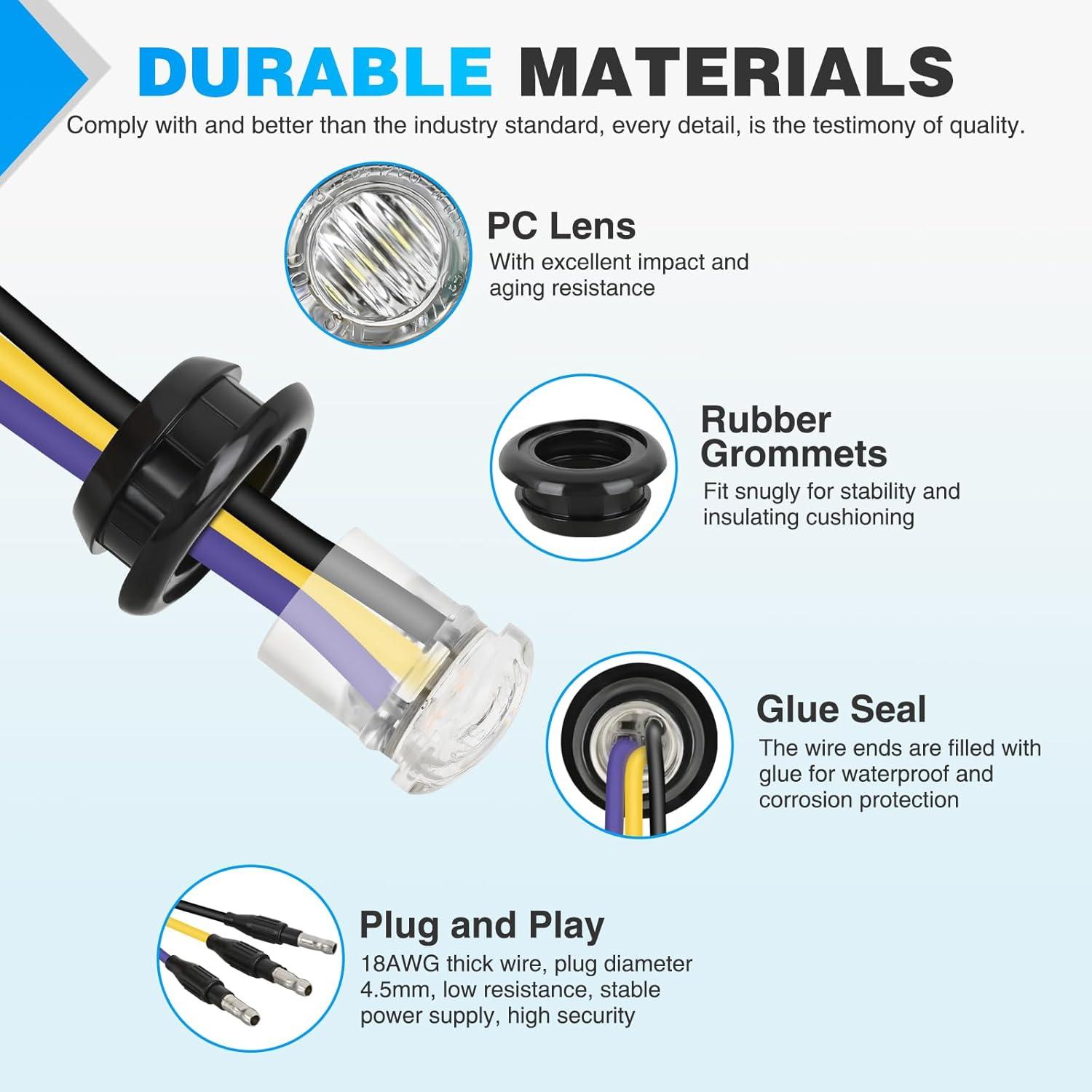 imageNilight TL03 10 PCS 34 Round Clearance LED Front Rear Side Indicator Bullet Marker Light for Truck RV Car Bus Trailer Van Caravan Boat 12V AmberAmber Purple 10Pcs