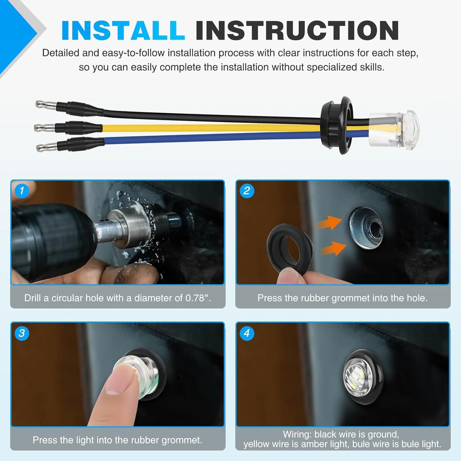 imageNilight TL03 10 PCS 34 Round Clearance LED Front Rear Side Indicator Bullet Marker Light for Truck RV Car Bus Trailer Van Caravan Boat 12V AmberAmber Blue 10Pcs