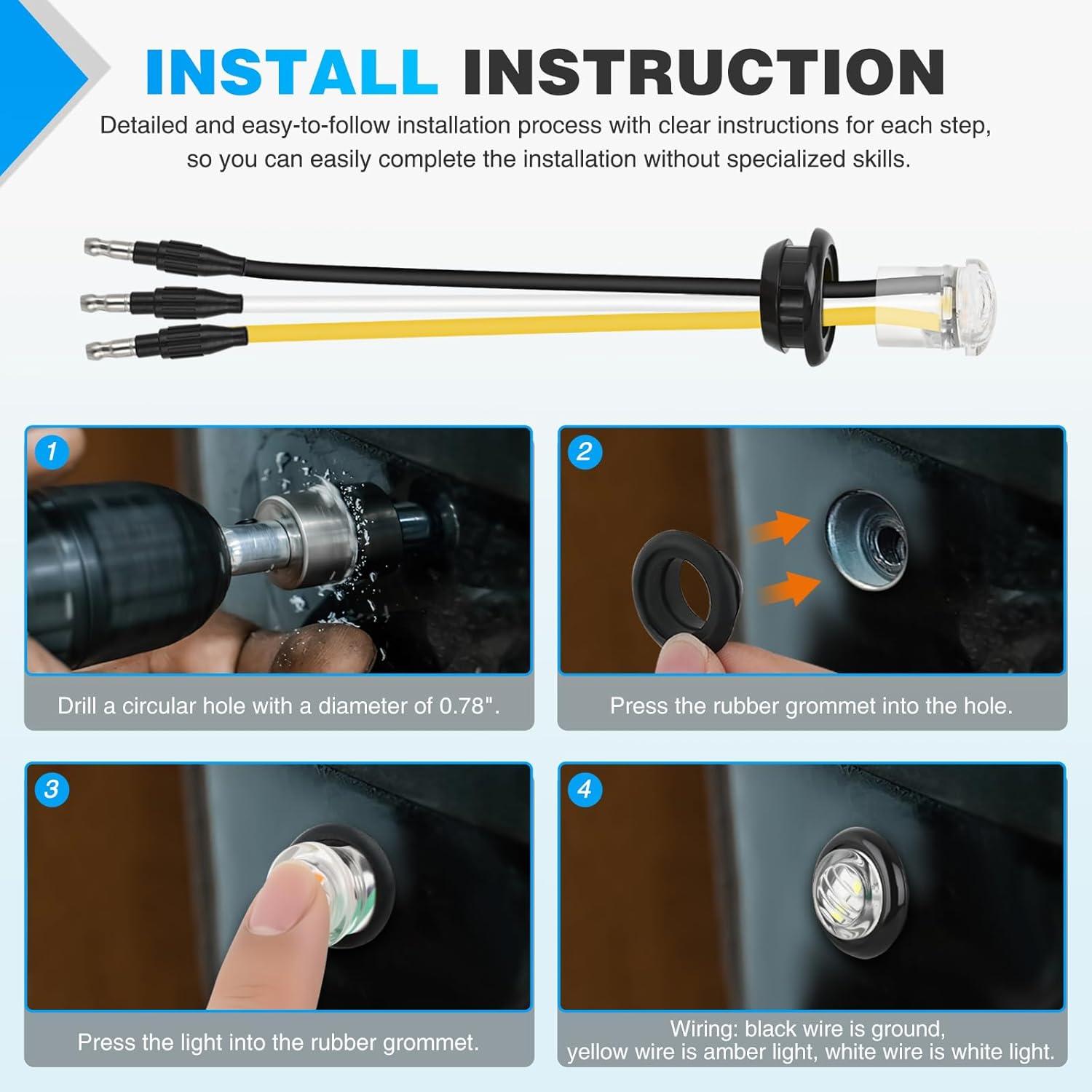 imageNilight TL03 10 PCS 34 Round Clearance LED Front Rear Side Indicator Bullet Marker Light for Truck RV Car Bus Trailer Van Caravan Boat 12V AmberAmber White 10Pcs