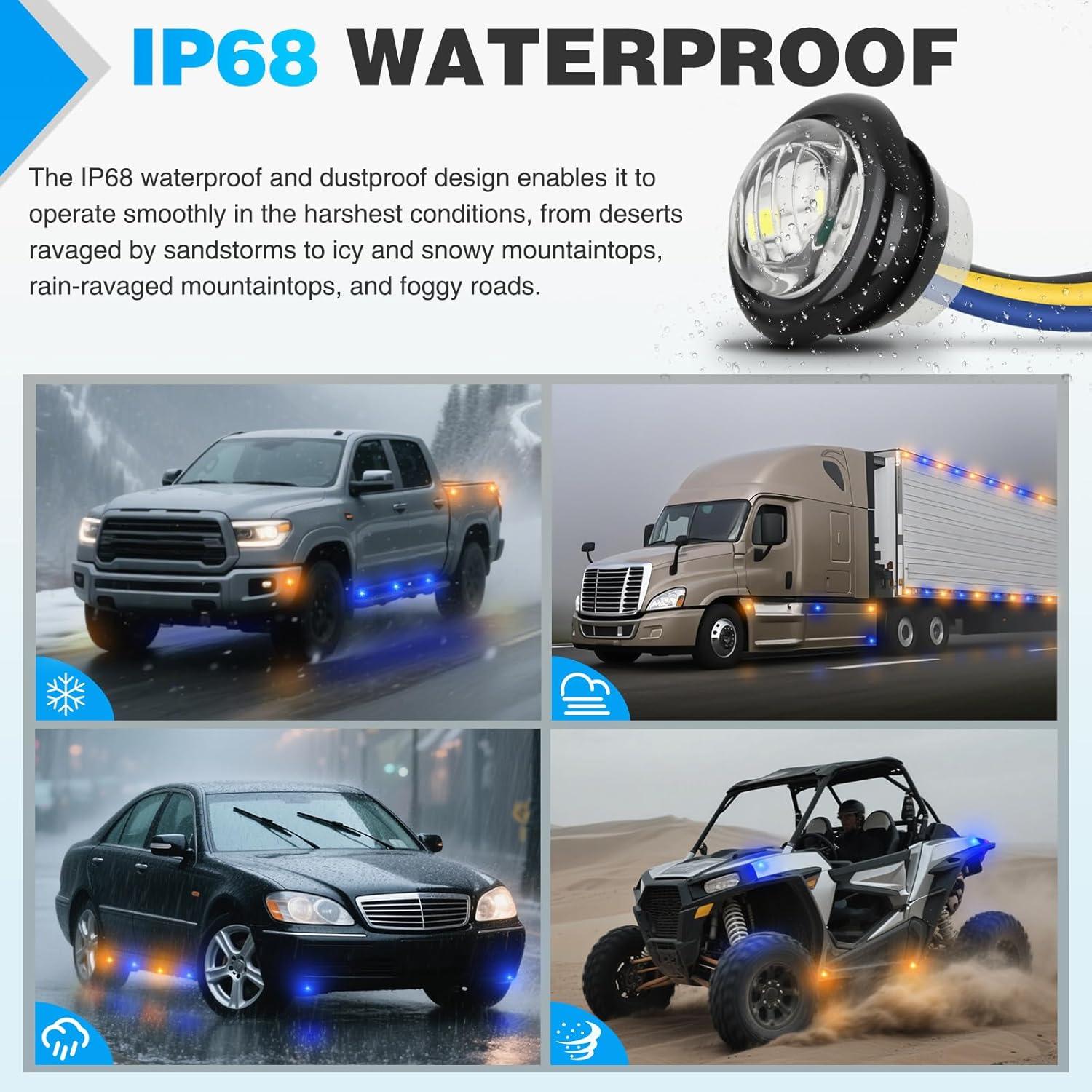 imageNilight TL03 10 PCS 34 Round Clearance LED Front Rear Side Indicator Bullet Marker Light for Truck RV Car Bus Trailer Van Caravan Boat 12V AmberAmber Blue 10Pcs