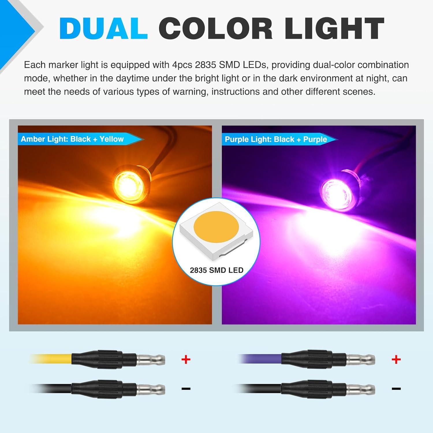 imageNilight TL03 10 PCS 34 Round Clearance LED Front Rear Side Indicator Bullet Marker Light for Truck RV Car Bus Trailer Van Caravan Boat 12V AmberAmber Purple 10Pcs