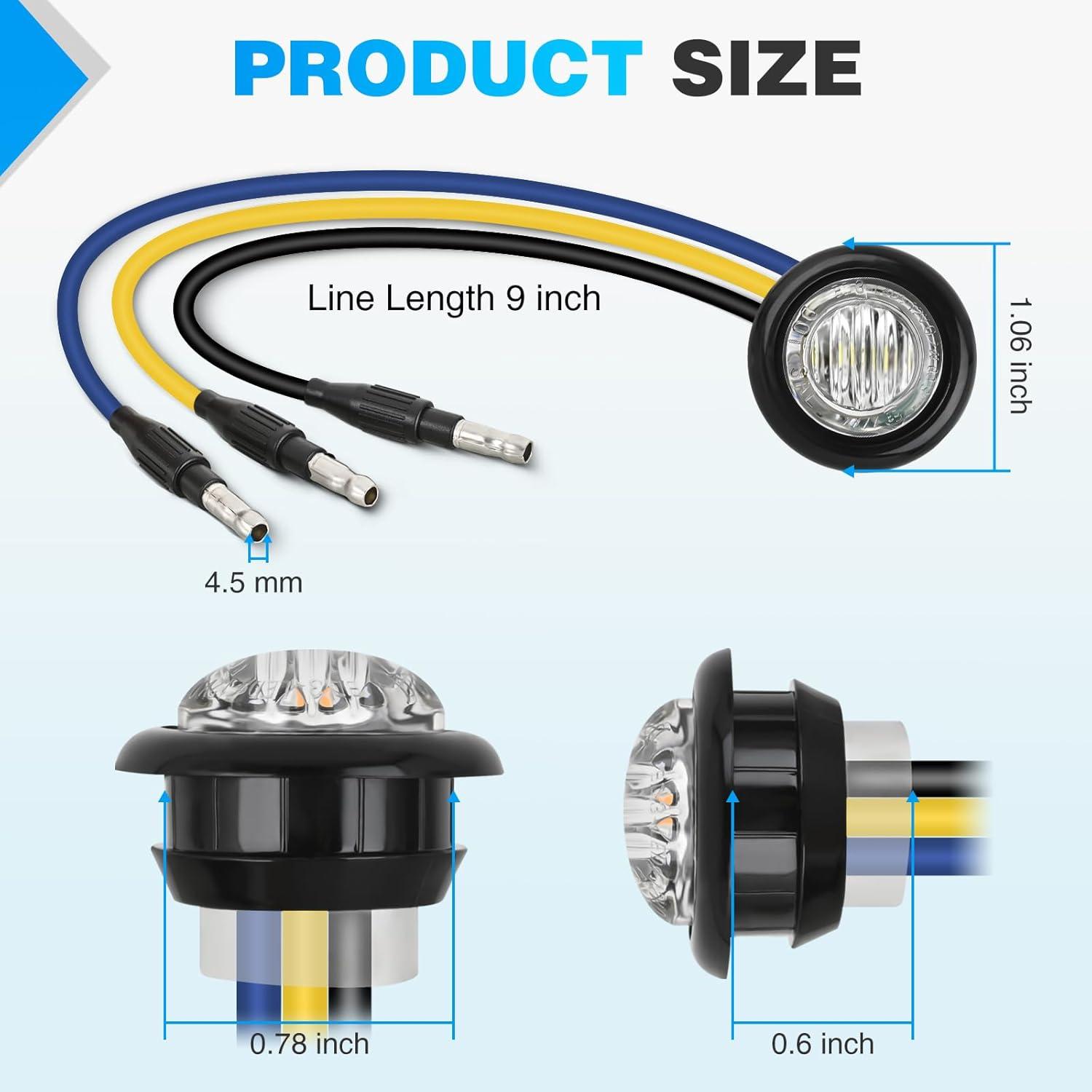 imageNilight TL03 10 PCS 34 Round Clearance LED Front Rear Side Indicator Bullet Marker Light for Truck RV Car Bus Trailer Van Caravan Boat 12V AmberAmber Blue 10Pcs