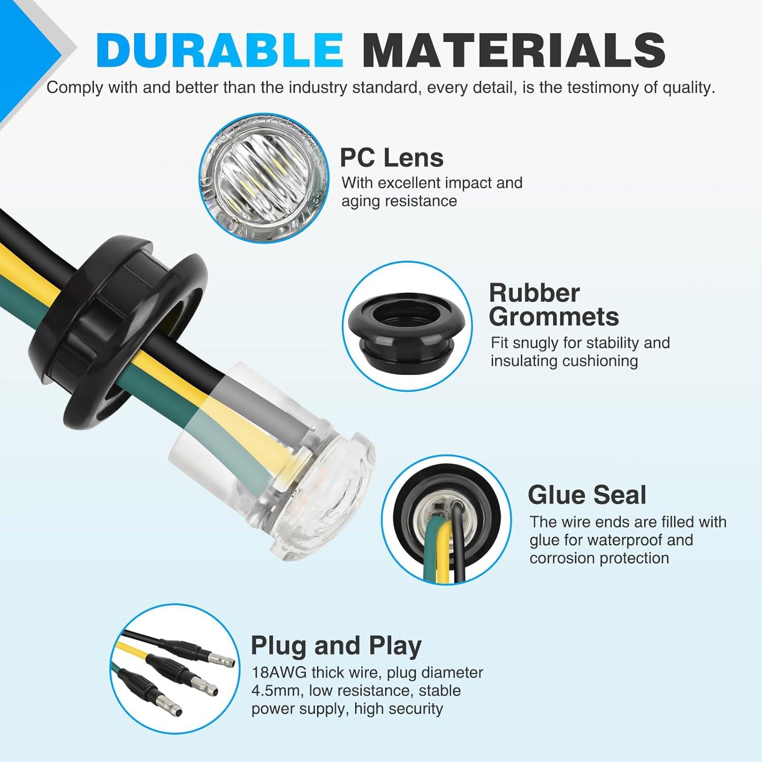 imageNilight TL03 10 PCS 34 Round Clearance LED Front Rear Side Indicator Bullet Marker Light for Truck RV Car Bus Trailer Van Caravan Boat 12V AmberAmber Green 10Pcs