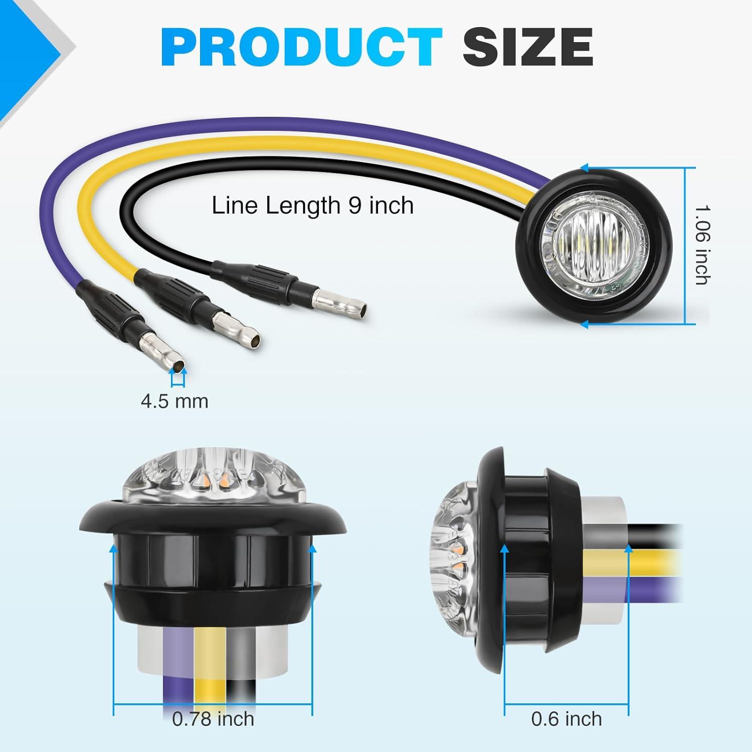 imageNilight TL03 10 PCS 34 Round Clearance LED Front Rear Side Indicator Bullet Marker Light for Truck RV Car Bus Trailer Van Caravan Boat 12V AmberAmber Purple 10Pcs