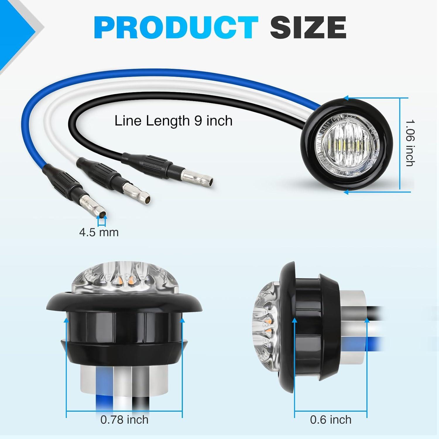 imageNilight TL03 10 PCS 34 Round Clearance LED Front Rear Side Indicator Bullet Marker Light for Truck RV Car Bus Trailer Van Caravan Boat 12V AmberBlue White 10Pcs