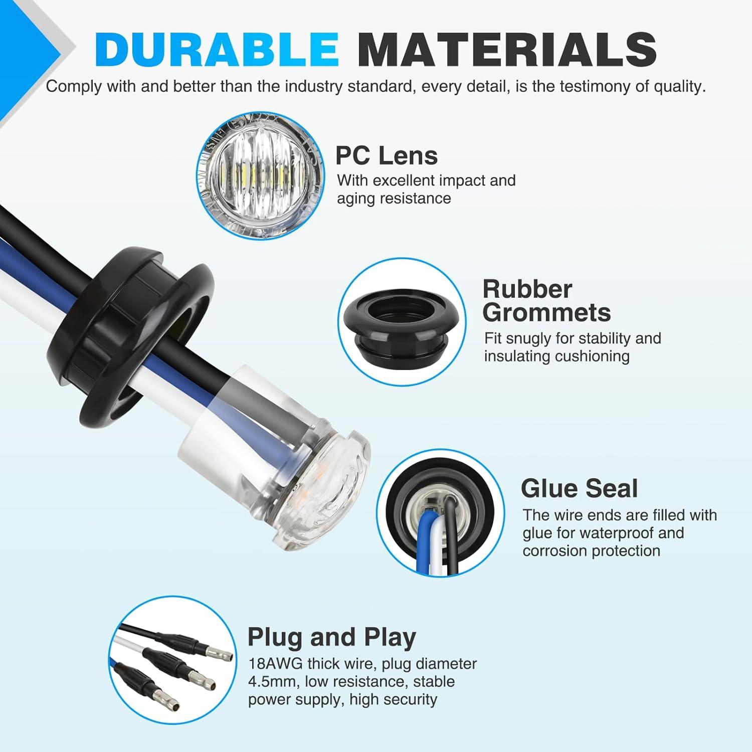 imageNilight TL03 10 PCS 34 Round Clearance LED Front Rear Side Indicator Bullet Marker Light for Truck RV Car Bus Trailer Van Caravan Boat 12V AmberBlue White 10Pcs