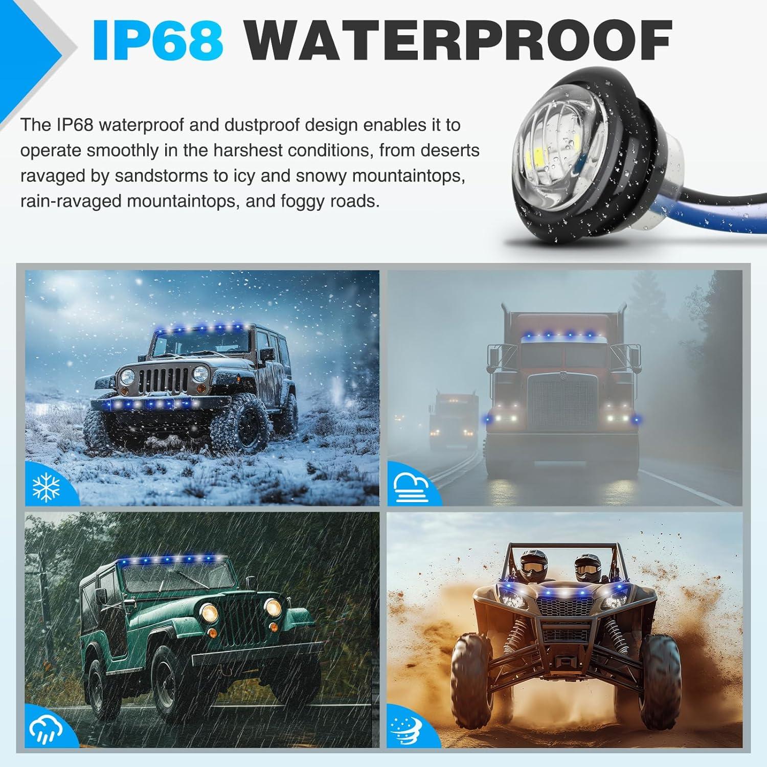 imageNilight TL03 10 PCS 34 Round Clearance LED Front Rear Side Indicator Bullet Marker Light for Truck RV Car Bus Trailer Van Caravan Boat 12V AmberBlue White 10Pcs