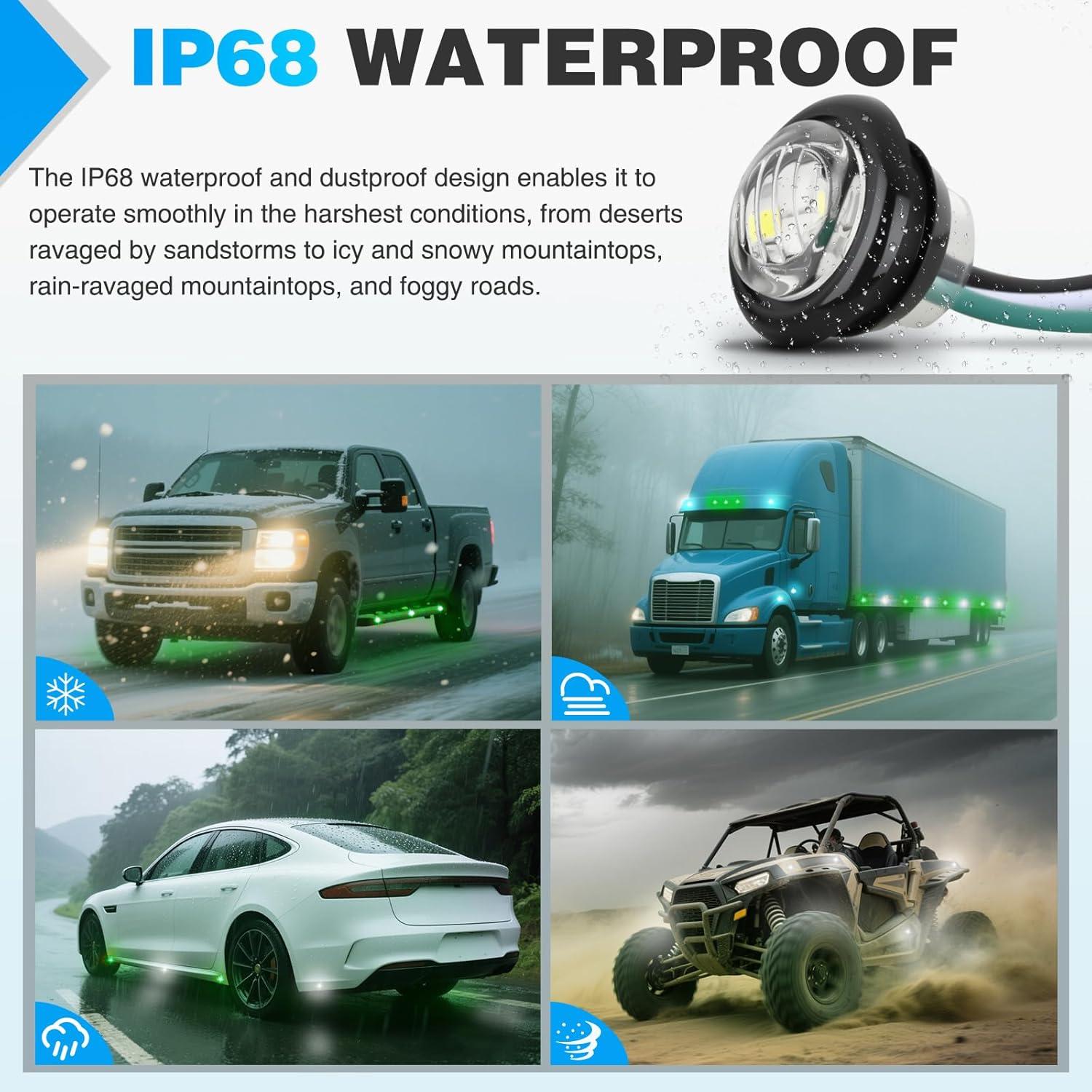 imageNilight TL03 10 PCS 34 Round Clearance LED Front Rear Side Indicator Bullet Marker Light for Truck RV Car Bus Trailer Van Caravan Boat 12V AmberGreen White 10Pcs