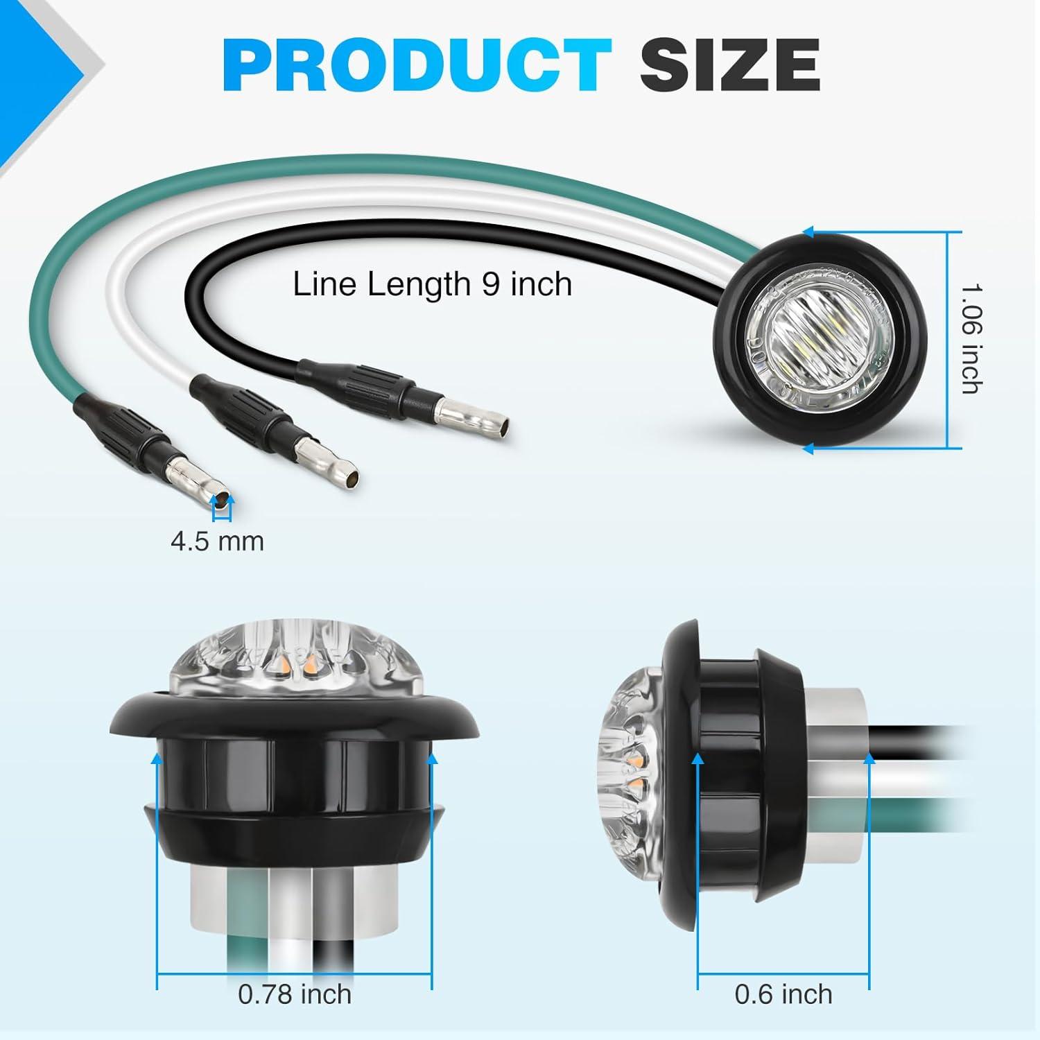 imageNilight TL03 10 PCS 34 Round Clearance LED Front Rear Side Indicator Bullet Marker Light for Truck RV Car Bus Trailer Van Caravan Boat 12V AmberGreen White 10Pcs