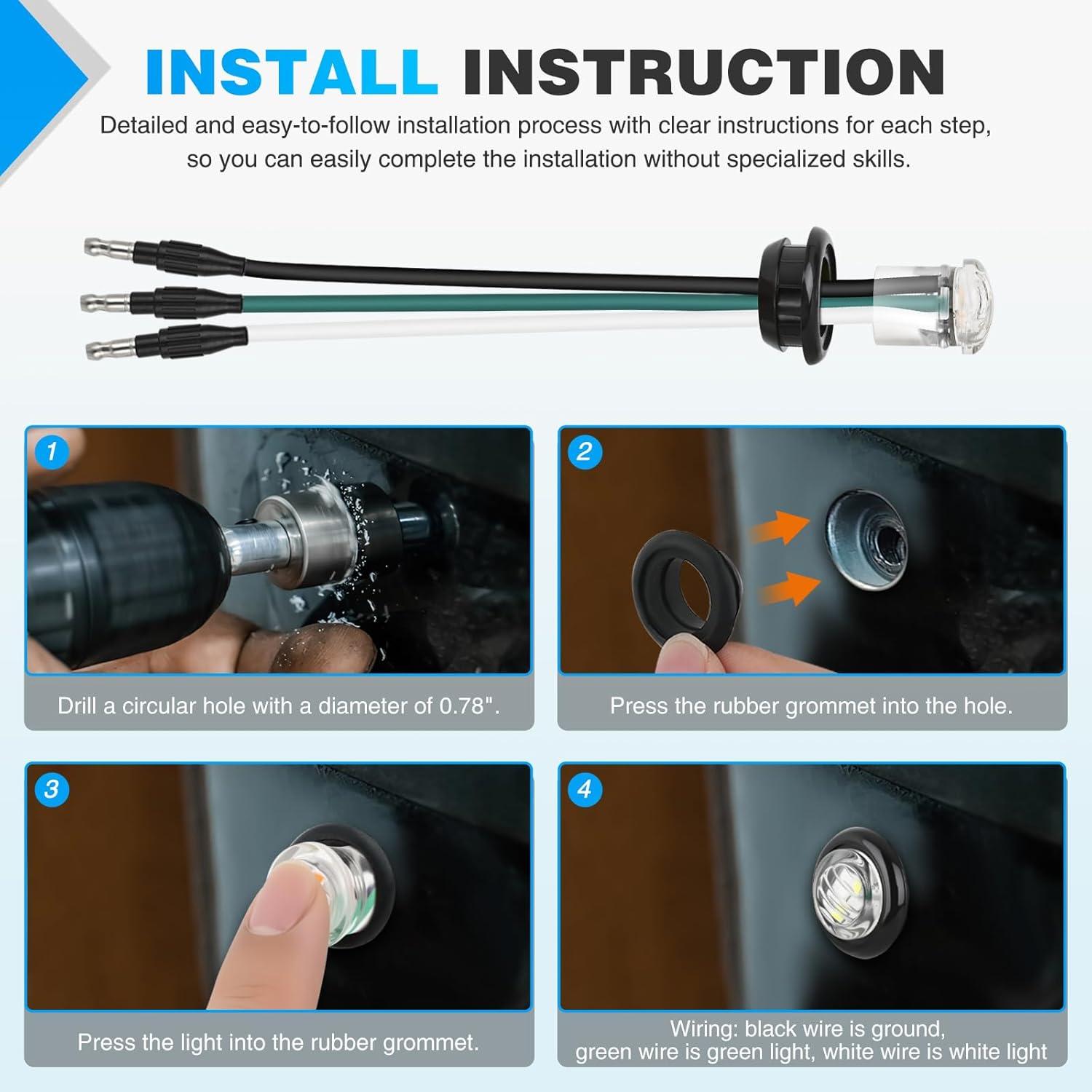 imageNilight TL03 10 PCS 34 Round Clearance LED Front Rear Side Indicator Bullet Marker Light for Truck RV Car Bus Trailer Van Caravan Boat 12V AmberGreen White 10Pcs