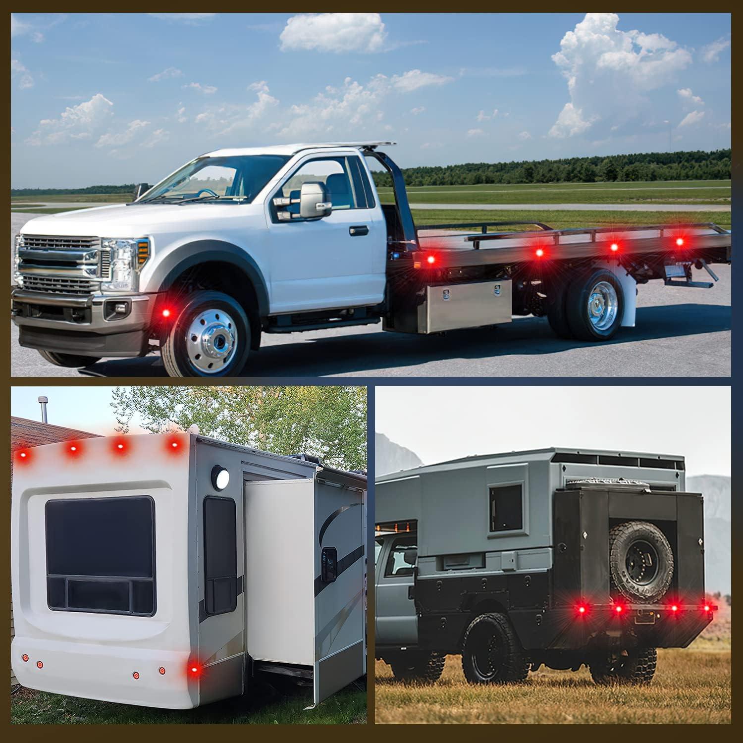 imageNilight TL03 10 PCS 34 Round Clearance LED Front Rear Side Indicator Bullet Marker Light for Truck RV Car Bus Trailer Van Caravan Boat 12V AmberRed 2Pcs 9LED