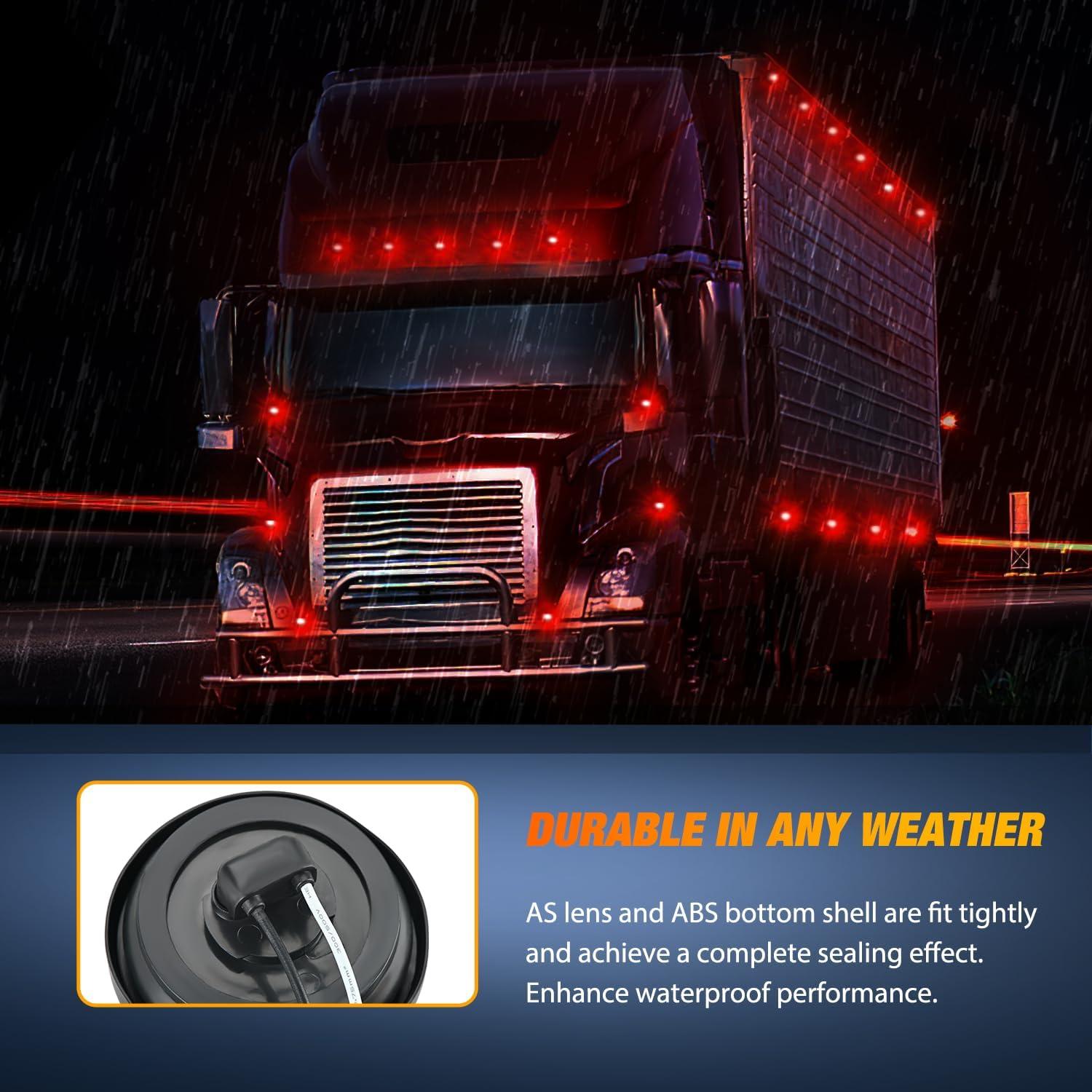 imageNilight TL03 10 PCS 34 Round Clearance LED Front Rear Side Indicator Bullet Marker Light for Truck RV Car Bus Trailer Van Caravan Boat 12V AmberRed 2Pcs 9LED