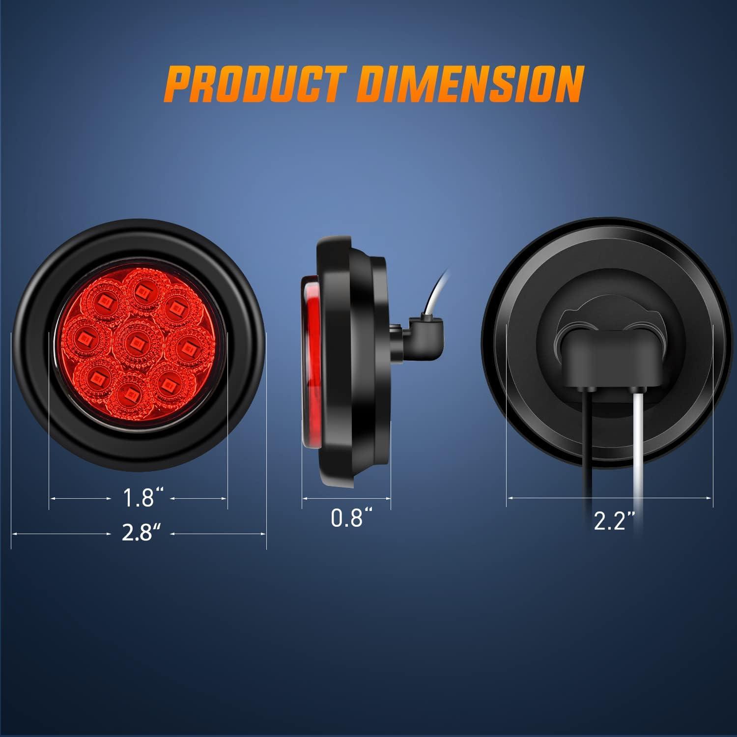 imageNilight TL03 10 PCS 34 Round Clearance LED Front Rear Side Indicator Bullet Marker Light for Truck RV Car Bus Trailer Van Caravan Boat 12V AmberRed 2Pcs 9LED