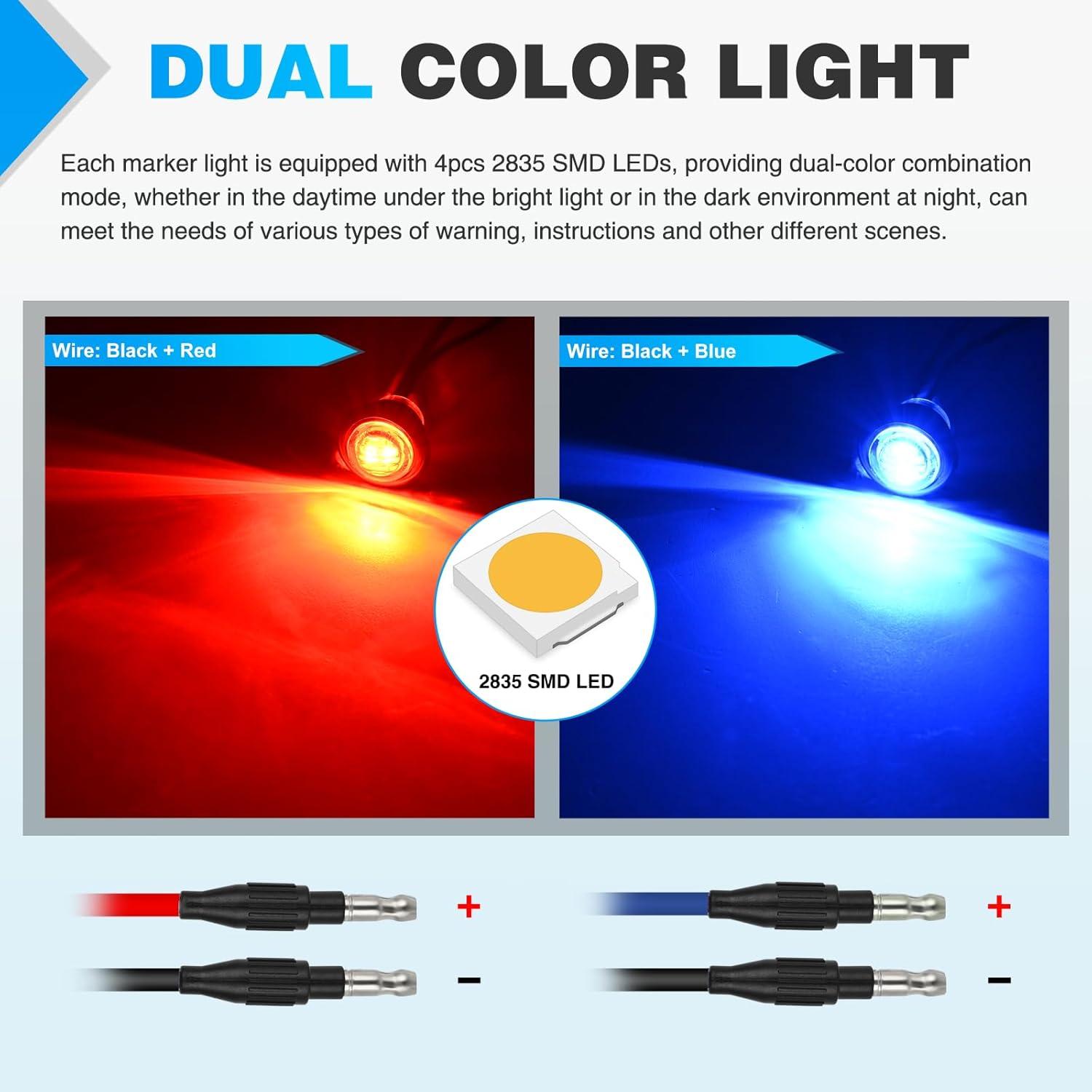 imageNilight TL03 10 PCS 34 Round Clearance LED Front Rear Side Indicator Bullet Marker Light for Truck RV Car Bus Trailer Van Caravan Boat 12V AmberRed Blue 10Pcs