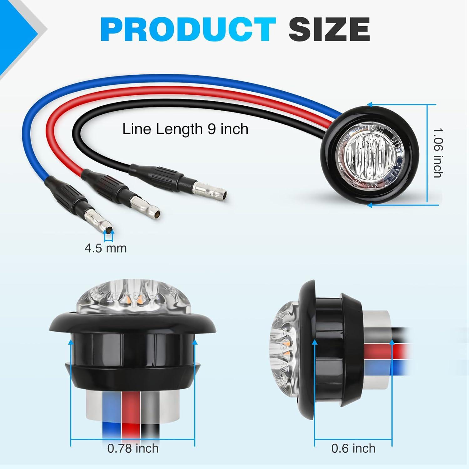 imageNilight TL03 10 PCS 34 Round Clearance LED Front Rear Side Indicator Bullet Marker Light for Truck RV Car Bus Trailer Van Caravan Boat 12V AmberRed Blue 10Pcs