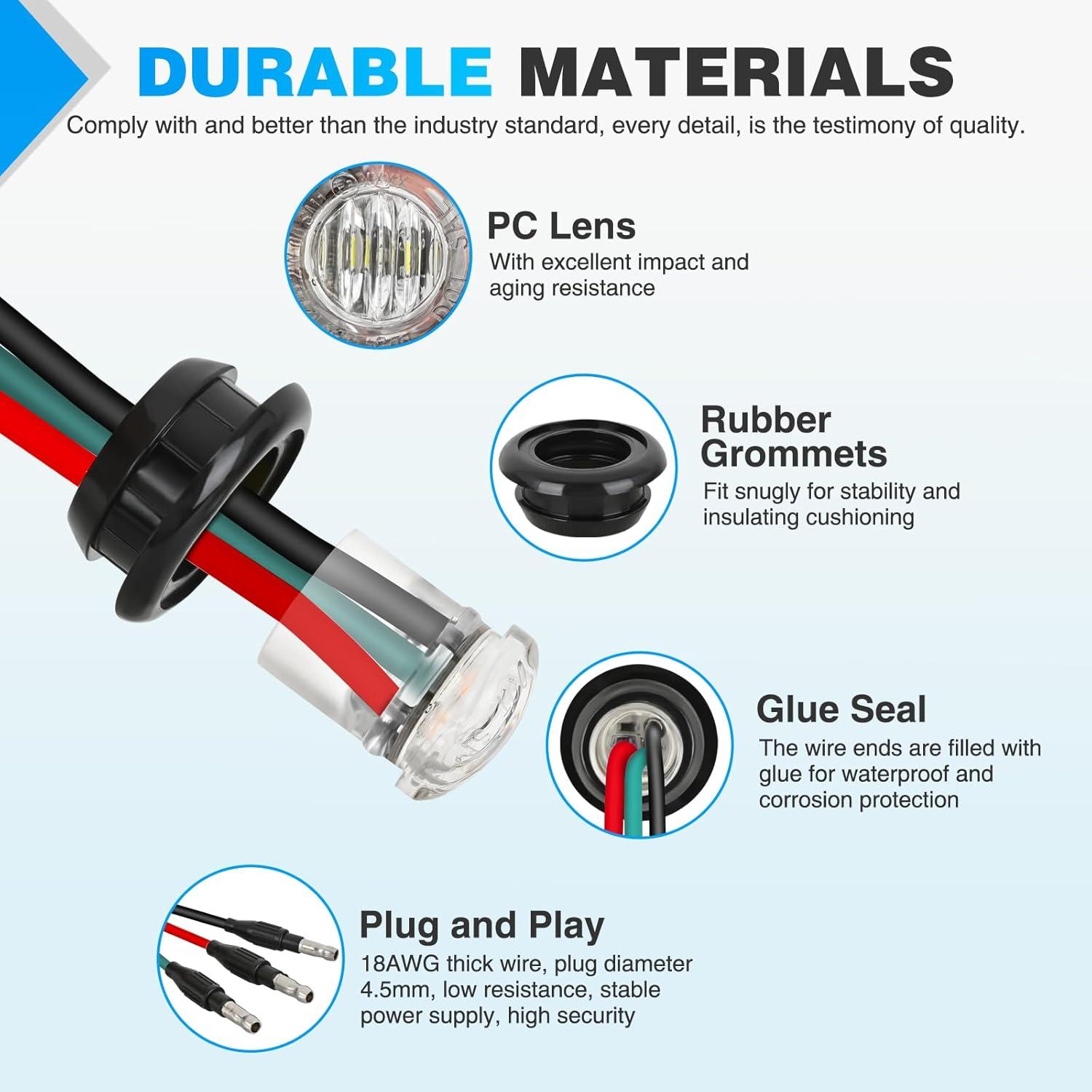 imageNilight TL03 10 PCS 34 Round Clearance LED Front Rear Side Indicator Bullet Marker Light for Truck RV Car Bus Trailer Van Caravan Boat 12V AmberRed Green 10Pcs