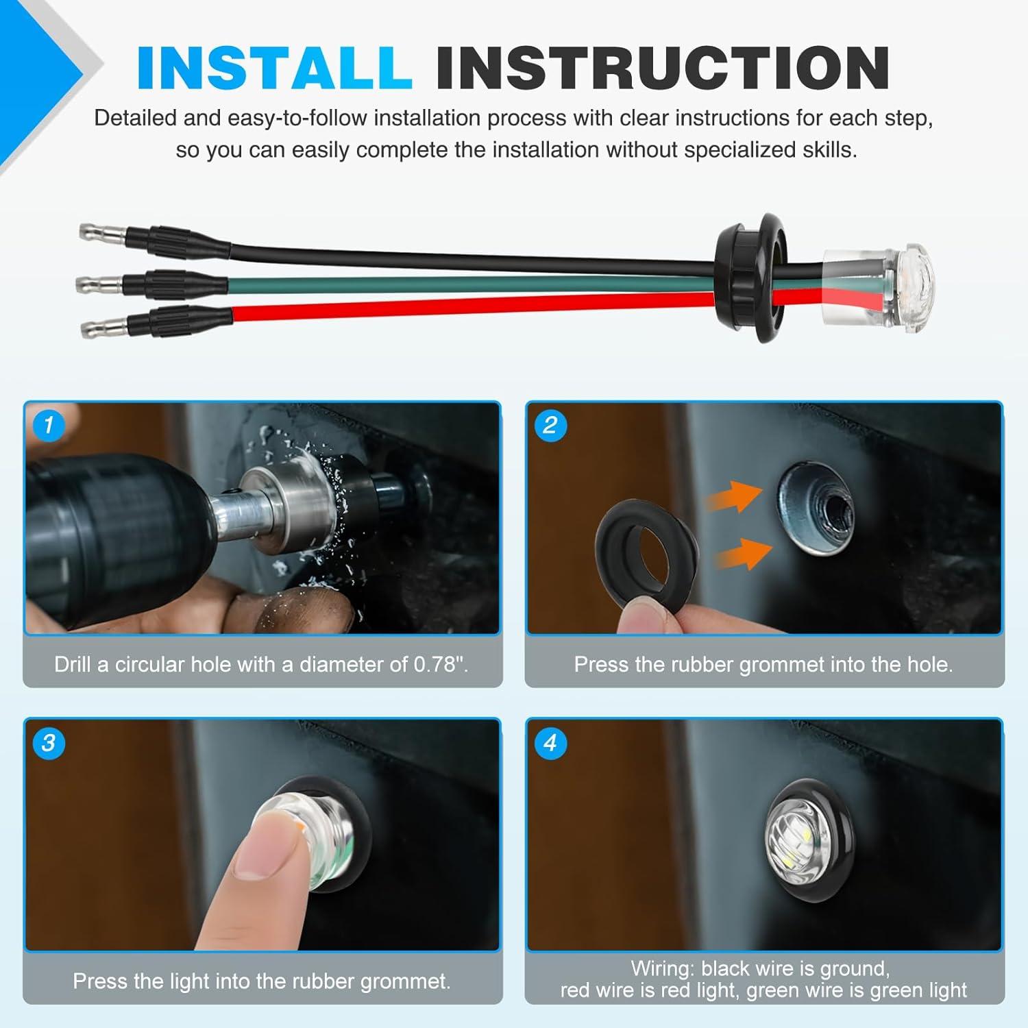 imageNilight TL03 10 PCS 34 Round Clearance LED Front Rear Side Indicator Bullet Marker Light for Truck RV Car Bus Trailer Van Caravan Boat 12V AmberRed Green 10Pcs