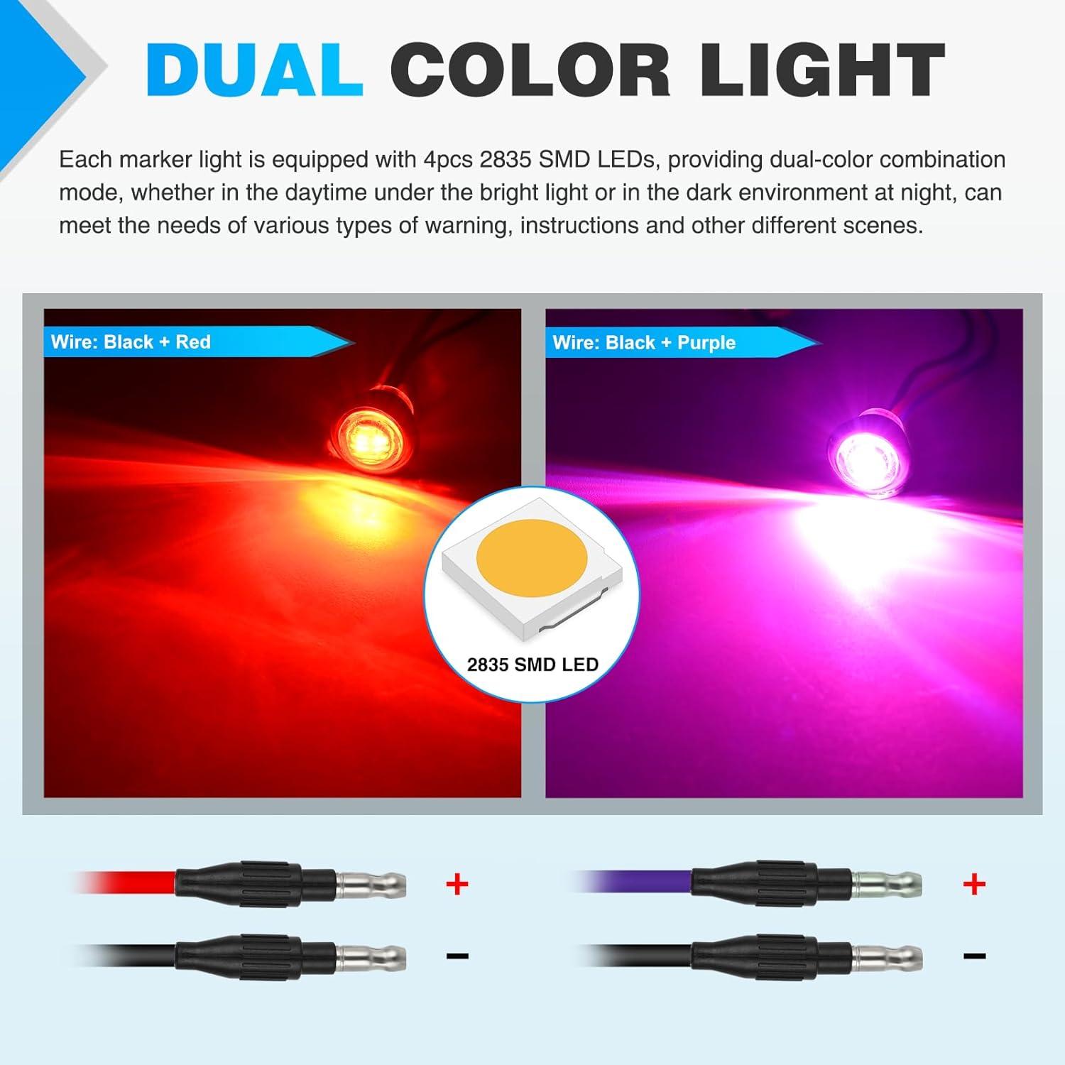 imageNilight TL03 10 PCS 34 Round Clearance LED Front Rear Side Indicator Bullet Marker Light for Truck RV Car Bus Trailer Van Caravan Boat 12V AmberRed Purple 10Pcs