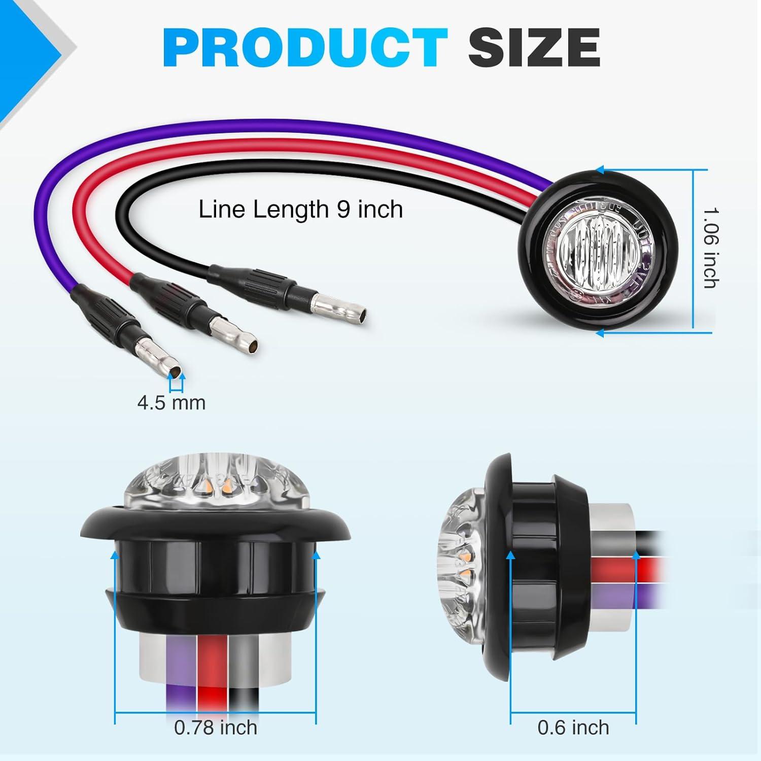 imageNilight TL03 10 PCS 34 Round Clearance LED Front Rear Side Indicator Bullet Marker Light for Truck RV Car Bus Trailer Van Caravan Boat 12V AmberRed Purple 10Pcs