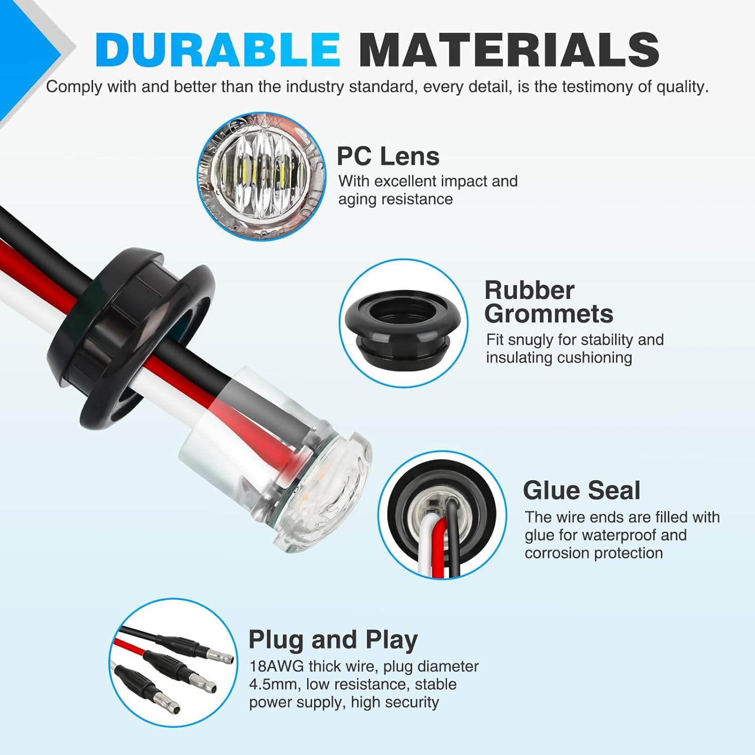 imageNilight TL03 10 PCS 34 Round Clearance LED Front Rear Side Indicator Bullet Marker Light for Truck RV Car Bus Trailer Van Caravan Boat 12V AmberRed White 10Pcs