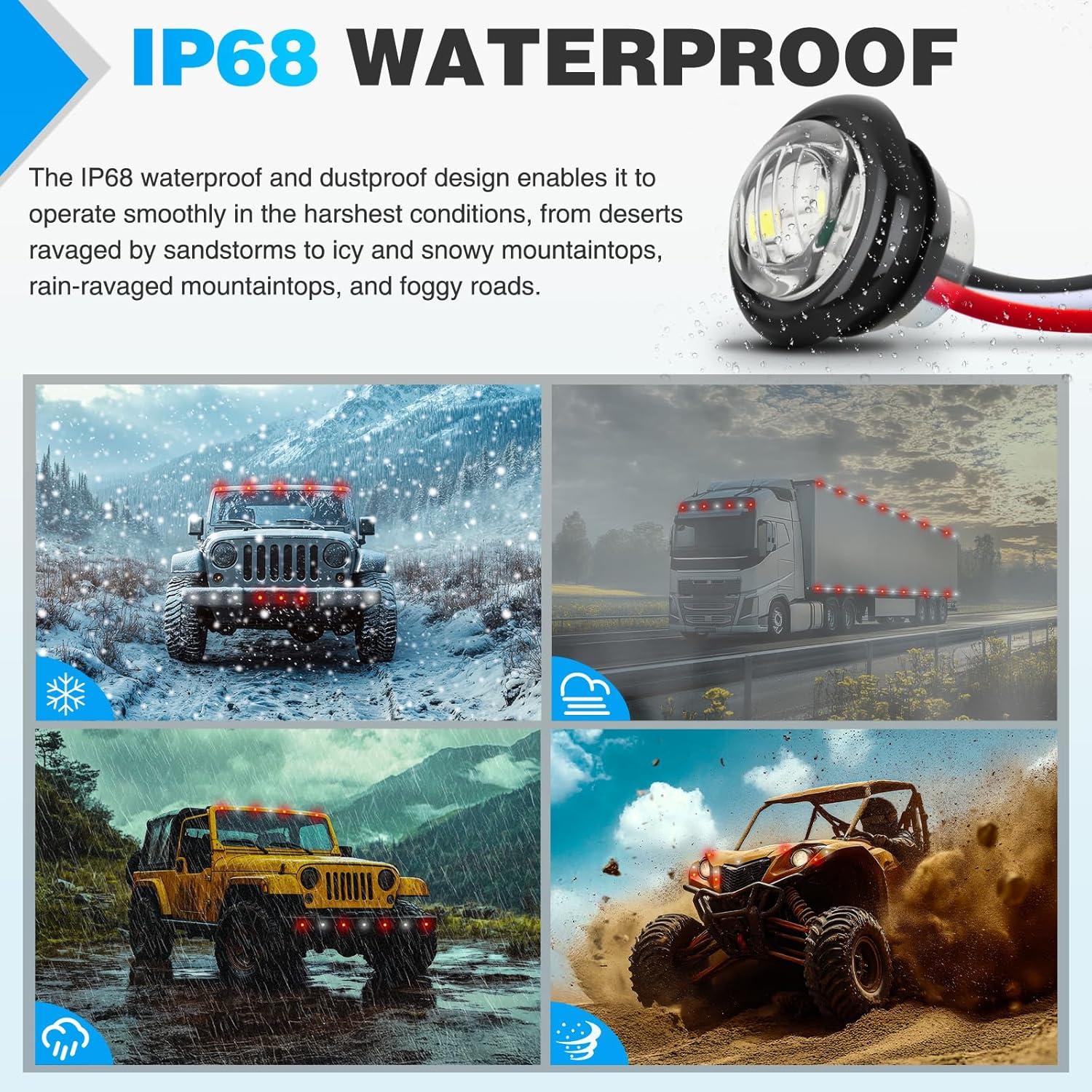 imageNilight TL03 10 PCS 34 Round Clearance LED Front Rear Side Indicator Bullet Marker Light for Truck RV Car Bus Trailer Van Caravan Boat 12V AmberRed White 10Pcs