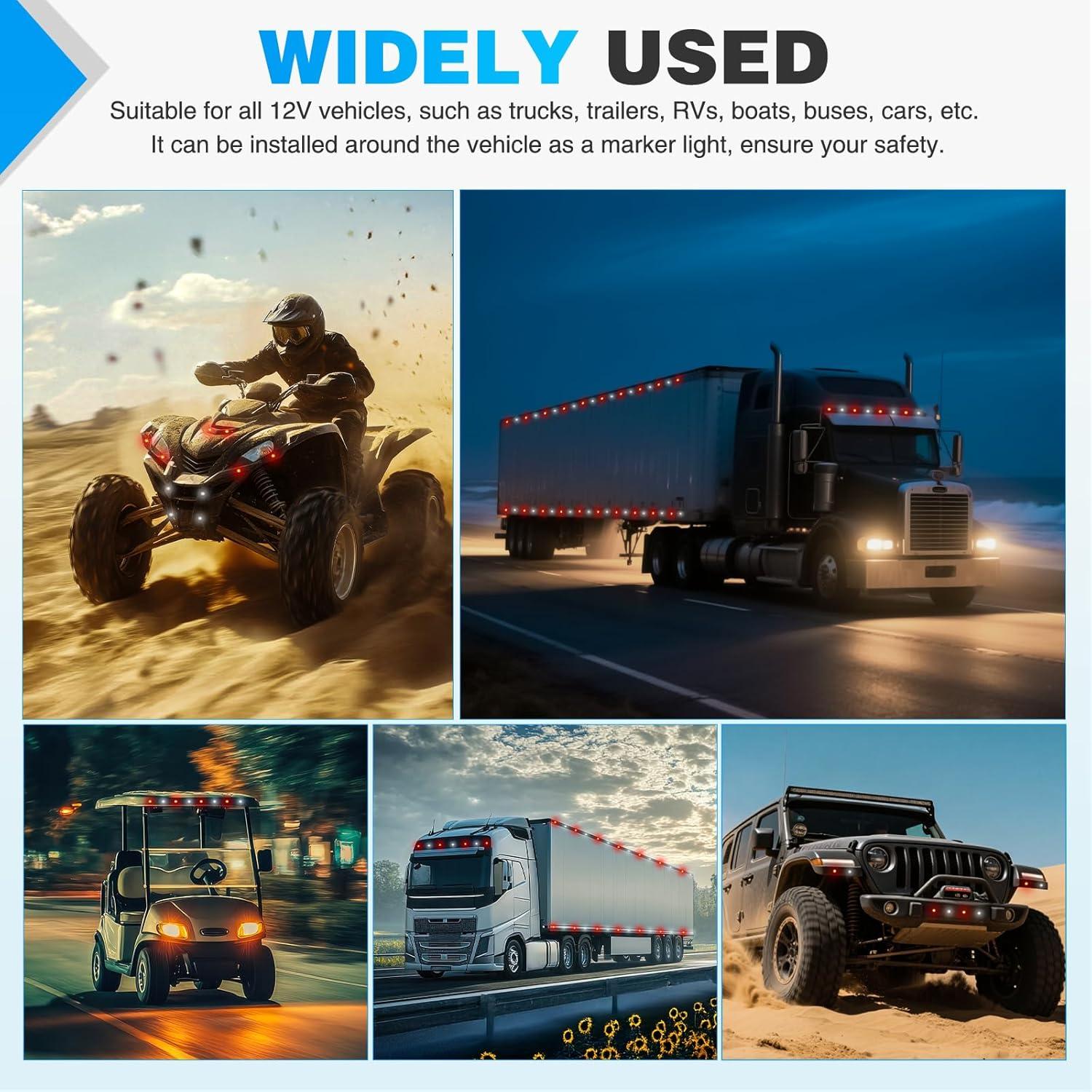 imageNilight TL03 10 PCS 34 Round Clearance LED Front Rear Side Indicator Bullet Marker Light for Truck RV Car Bus Trailer Van Caravan Boat 12V AmberRed White 10Pcs