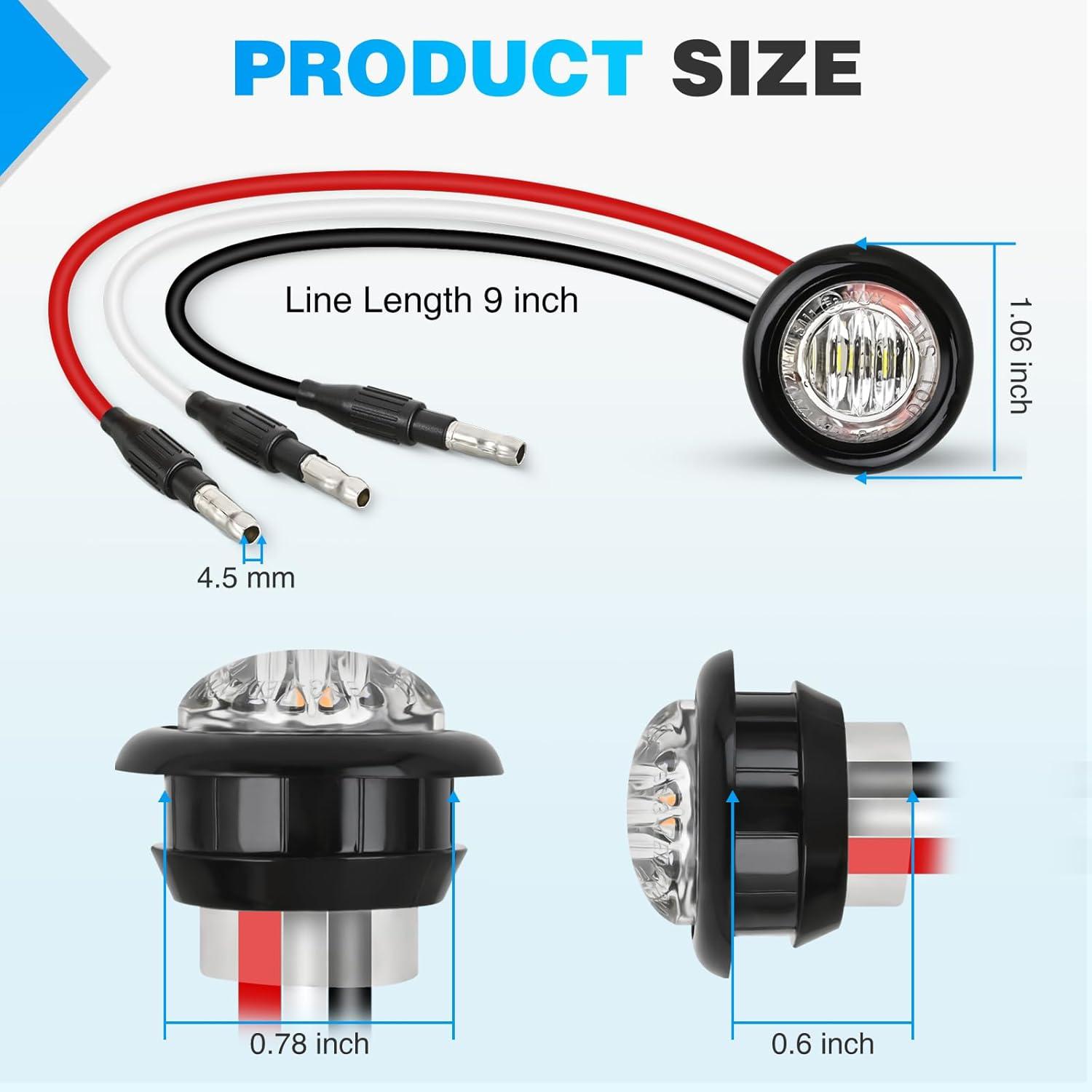 imageNilight TL03 10 PCS 34 Round Clearance LED Front Rear Side Indicator Bullet Marker Light for Truck RV Car Bus Trailer Van Caravan Boat 12V AmberRed White 10Pcs