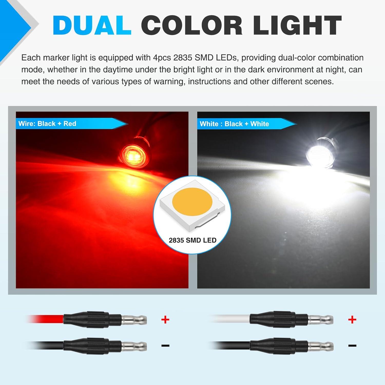 imageNilight TL03 10 PCS 34 Round Clearance LED Front Rear Side Indicator Bullet Marker Light for Truck RV Car Bus Trailer Van Caravan Boat 12V AmberRed White 10Pcs