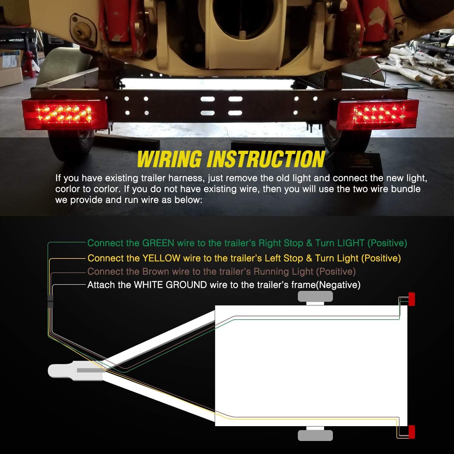 imageNilight TL20 2PCS Submersible Kit Low Profile Rectangular LED Stop Tail Turn Signal Side Marker Light on 12V RV Pickup Trucks Marine Boats Trailers 2 Years WarrantyRed White BlackTrailer Light