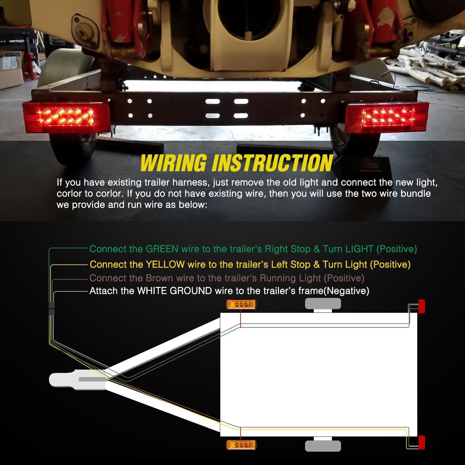 imageNilight TL20 2PCS Submersible Kit Low Profile Rectangular LED Stop Tail Turn Signal Side Marker Light on 12V RV Pickup Trucks Marine Boats Trailers 2 Years WarrantyRed White BlackTrailer Light wMarker Lights wID Bar