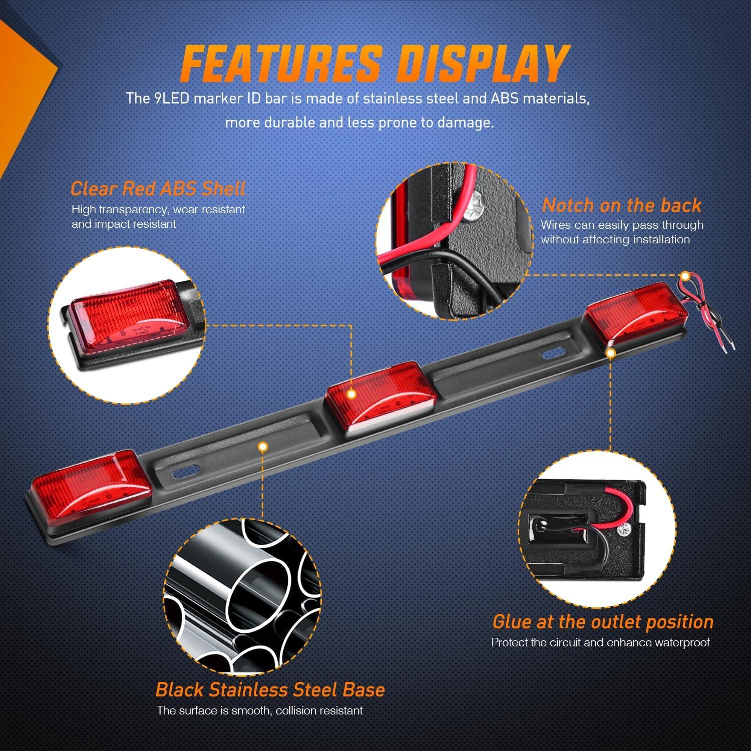 imageNilight TL20 2PCS Submersible Kit Low Profile Rectangular LED Stop Tail Turn Signal Side Marker Light on 12V RV Pickup Trucks Marine Boats Trailers 2 Years WarrantyRed White BlackTrailer Light wMarker Lights wID Bar