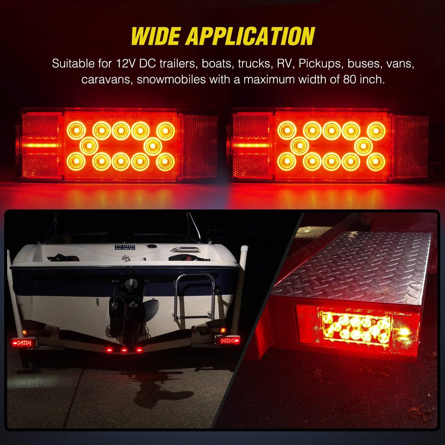 imageNilight TL20 2PCS Submersible Kit Low Profile Rectangular LED Stop Tail Turn Signal Side Marker Light on 12V RV Pickup Trucks Marine Boats Trailers 2 Years WarrantyRed White BlackTrailer Light