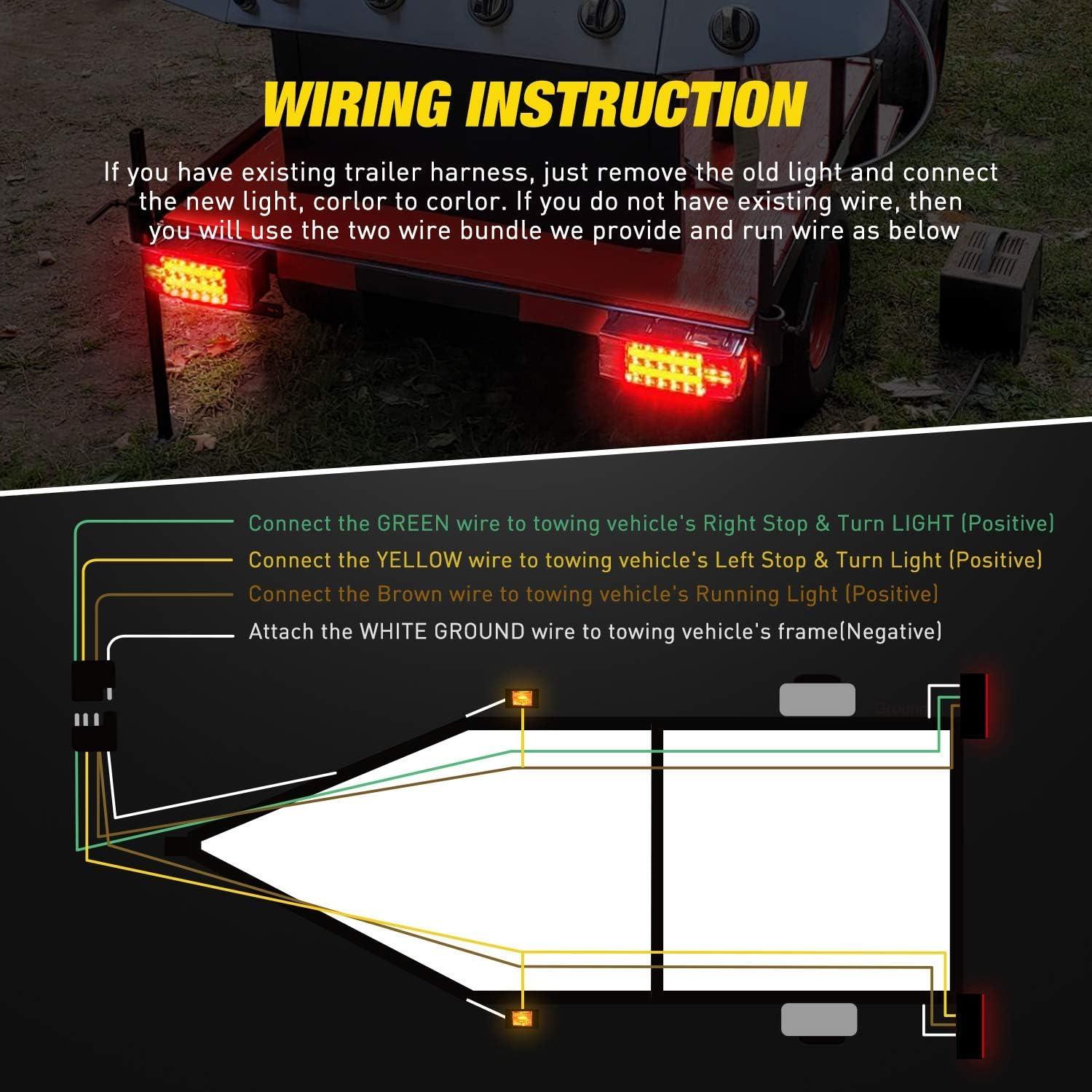 imageNilight TL20 2PCS Submersible Kit Low Profile Rectangular LED Stop Tail Turn Signal Side Marker Light on 12V RV Pickup Trucks Marine Boats Trailers 2 Years WarrantyRed White BlackHalo Glow Trailer Light