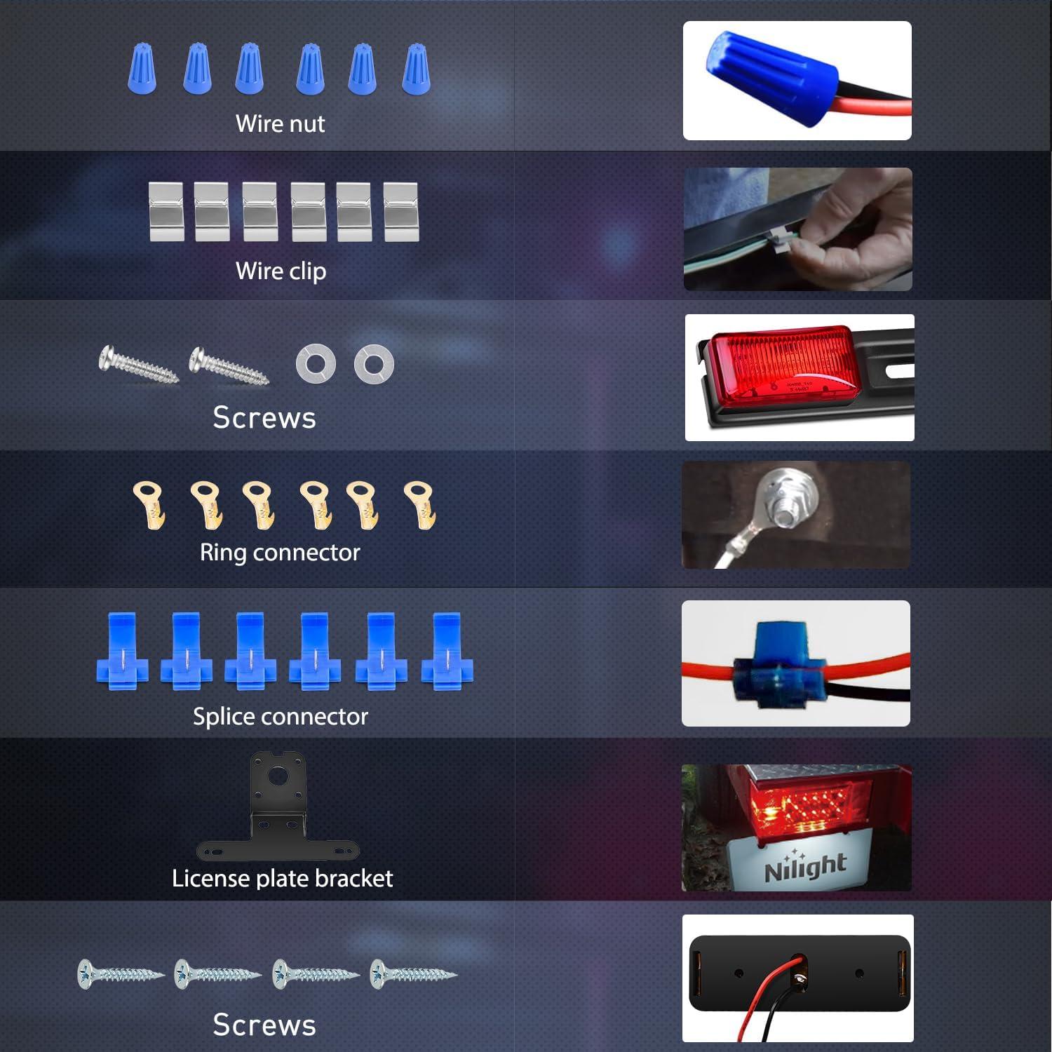 imageNilight TL20 2PCS Submersible Kit Low Profile Rectangular LED Stop Tail Turn Signal Side Marker Light on 12V RV Pickup Trucks Marine Boats Trailers 2 Years WarrantyRed White BlackTrailer Light wMarker Lights wID Bar