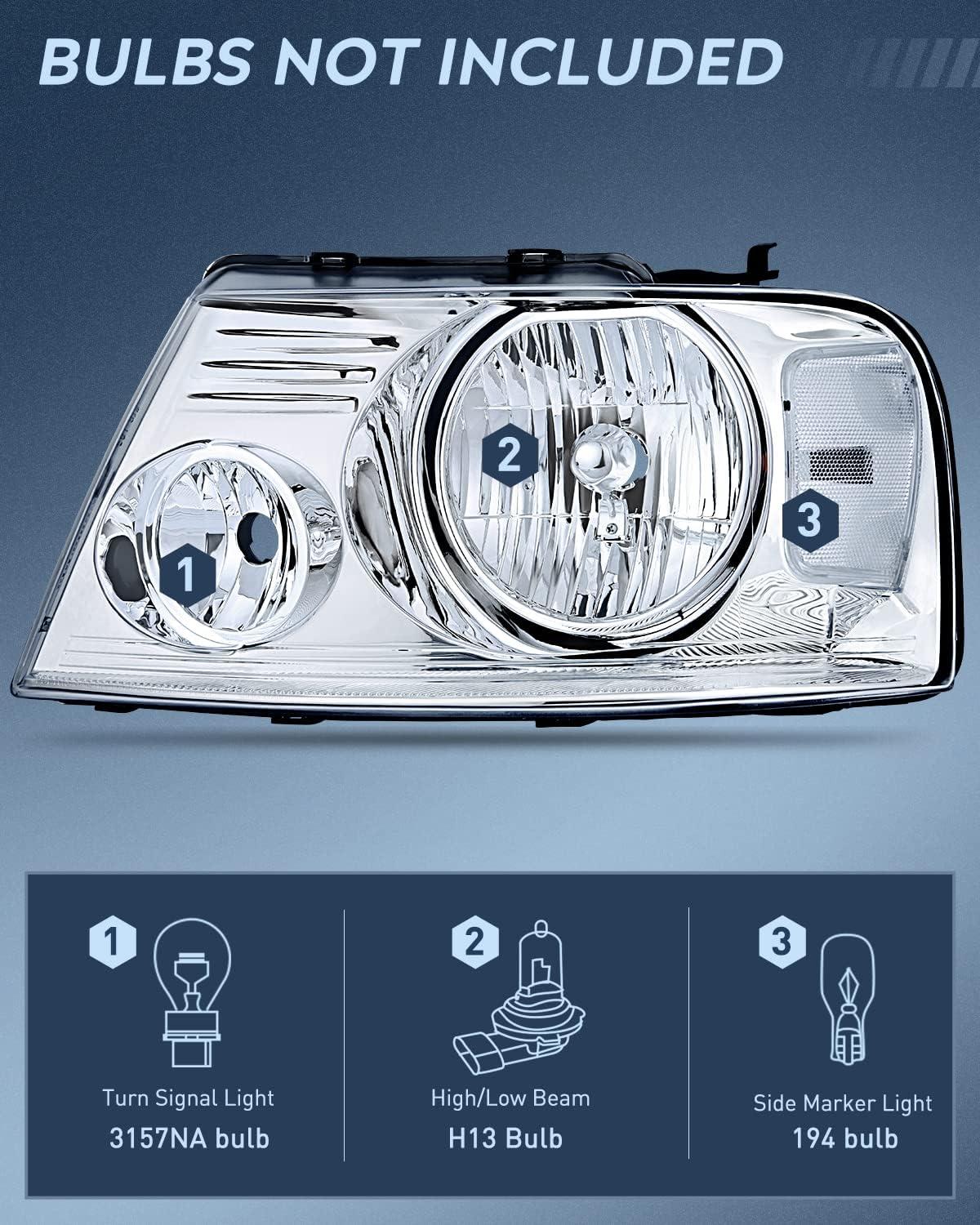 imageNilight Taillight Assembly Compatible with 2004 2005 2006 2007 2008 Ford F150 Rear Tail Light Lamp Replacement OE Style Driver Side and Passenger SideChrome Housing Clear Reflector