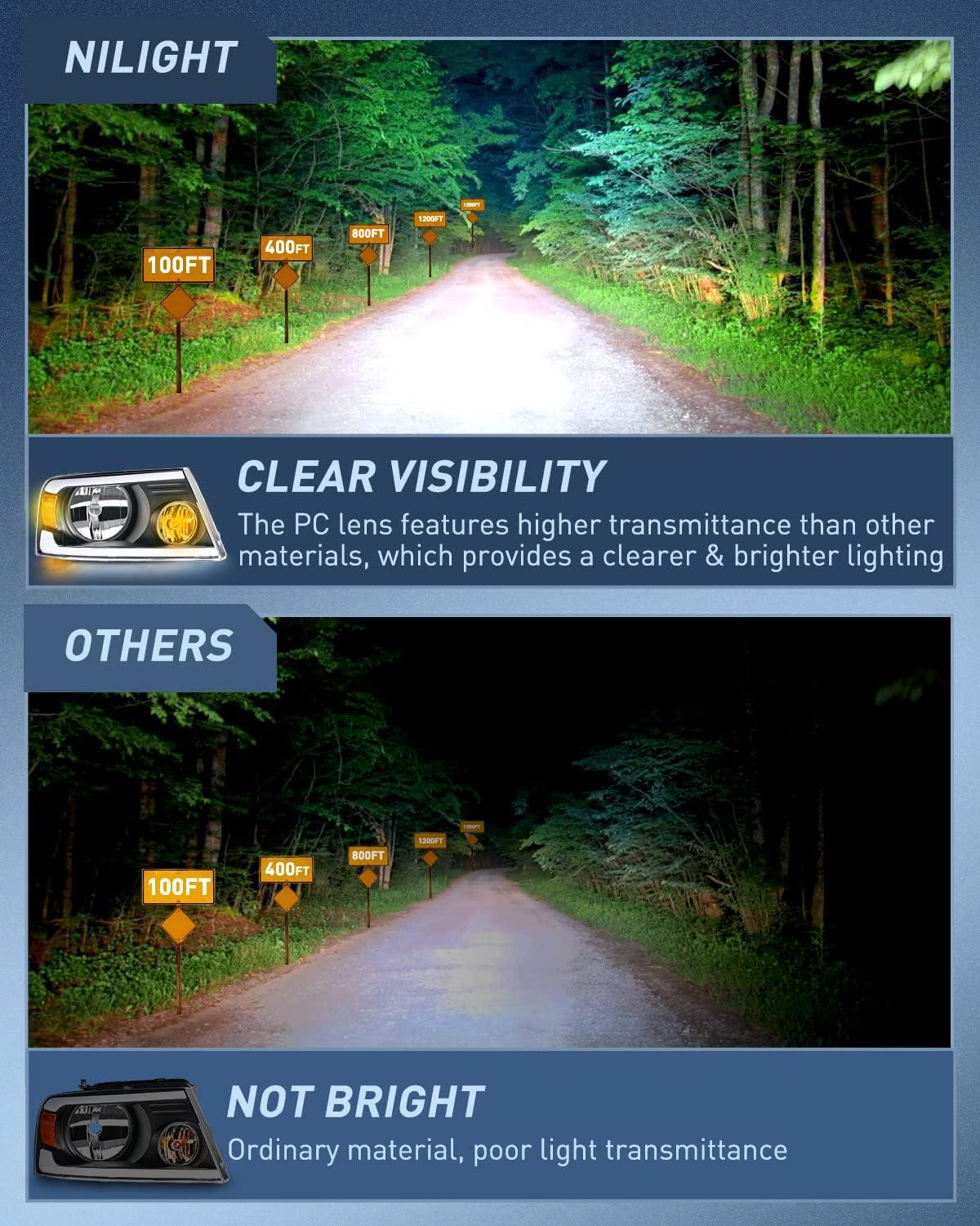 imageNilight Taillight Assembly Compatible with 2004 2005 2006 2007 2008 Ford F150 Rear Tail Light Lamp Replacement OE Style Driver Side and Passenger SideBlack Housing Amber Reflector DRL