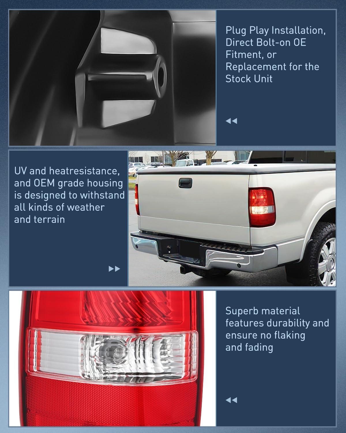 imageNilight Taillight Assembly Compatible with 2004 2005 2006 2007 2008 Ford F150 Rear Tail Light Lamp Replacement OE Style Driver Side and Passenger SideDriver Side