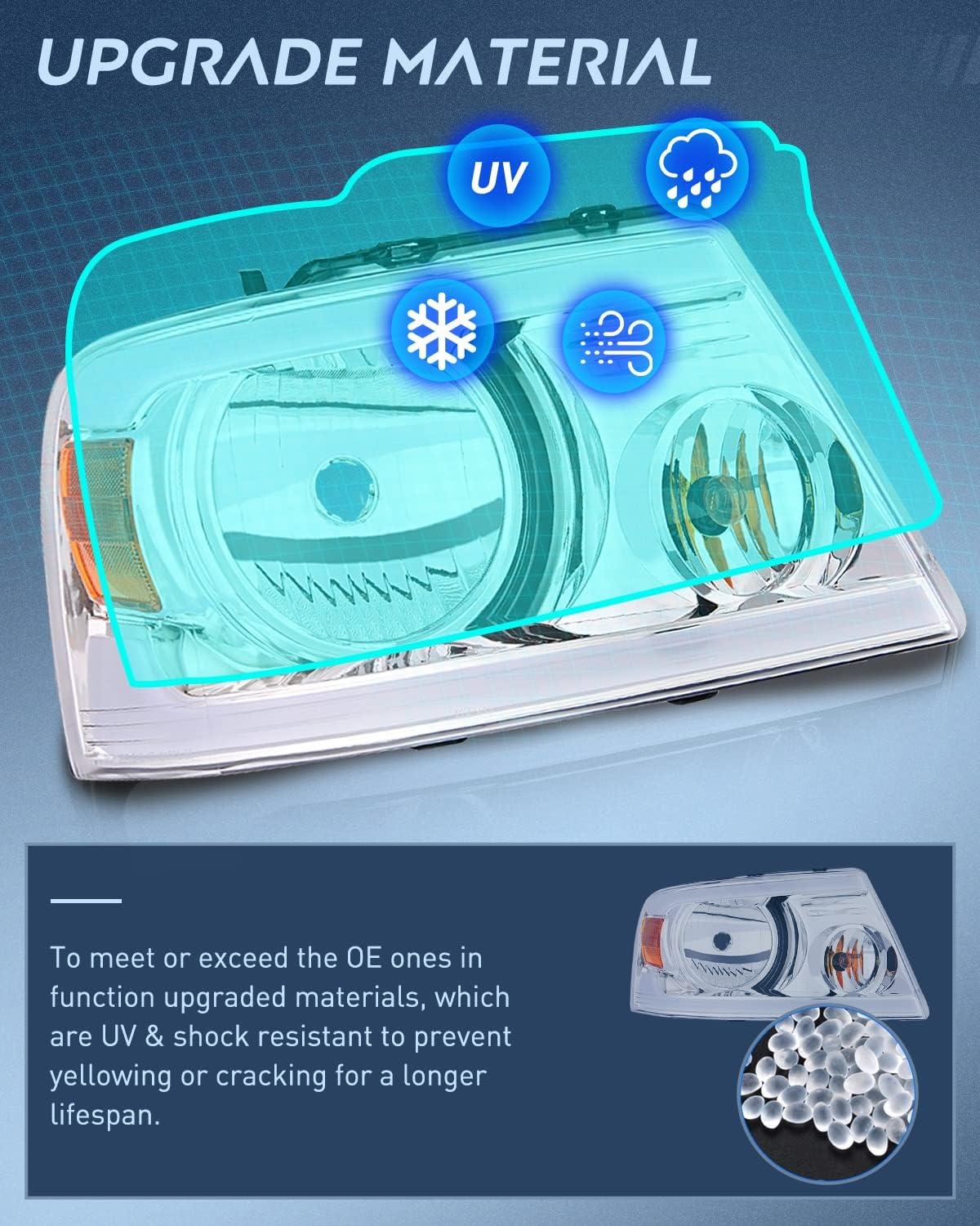 imageNilight Taillight Assembly Compatible with 2004 2005 2006 2007 2008 Ford F150 Rear Tail Light Lamp Replacement OE Style Driver Side and Passenger SideChrome Housing Amber Reflector DRL