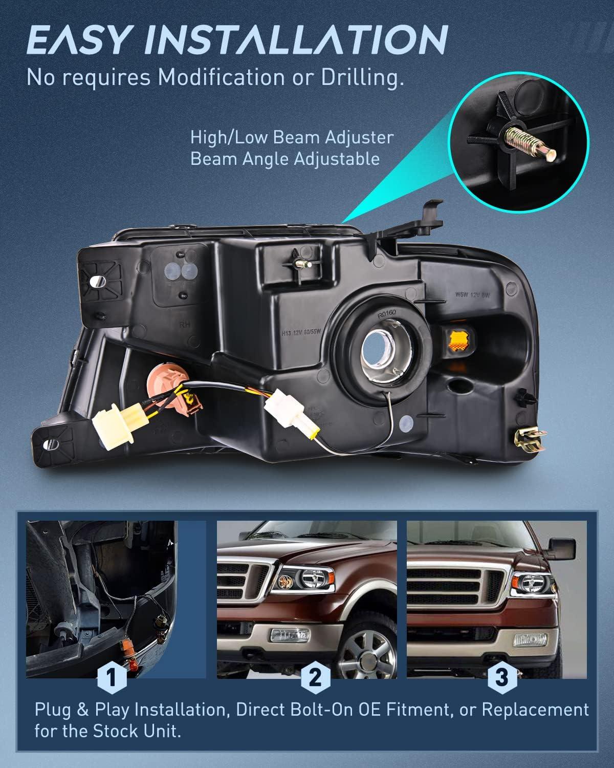 imageNilight Taillight Assembly Compatible with 2004 2005 2006 2007 2008 Ford F150 Rear Tail Light Lamp Replacement OE Style Driver Side and Passenger SideBlack Housing Amber Reflector DRL