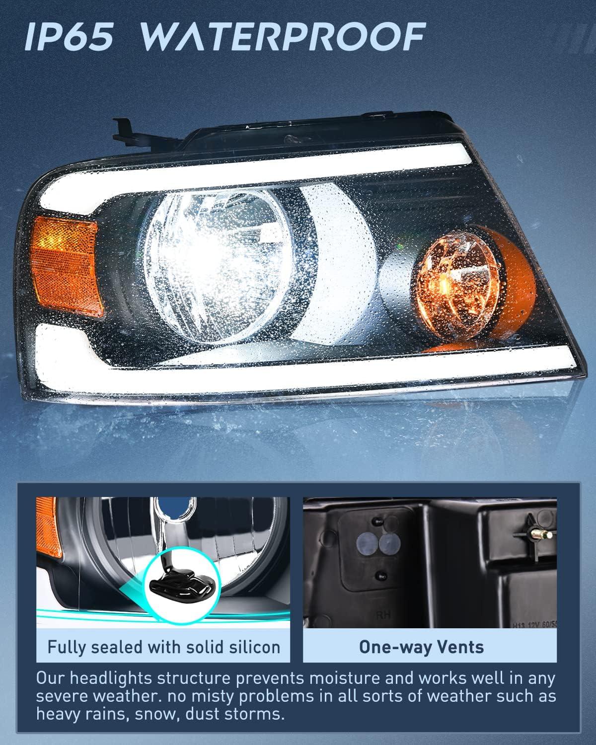 imageNilight Taillight Assembly Compatible with 2004 2005 2006 2007 2008 Ford F150 Rear Tail Light Lamp Replacement OE Style Driver Side and Passenger SideBlack Housing Amber Reflector DRL