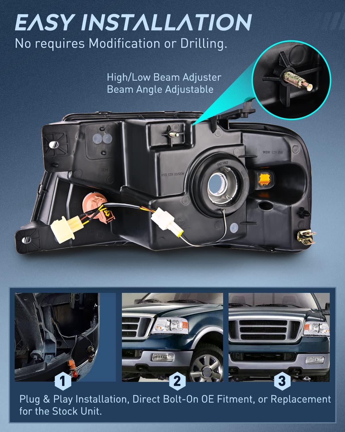 imageNilight Taillight Assembly Compatible with 2004 2005 2006 2007 2008 Ford F150 Rear Tail Light Lamp Replacement OE Style Driver Side and Passenger SideChrome Housing Amber Reflector DRL