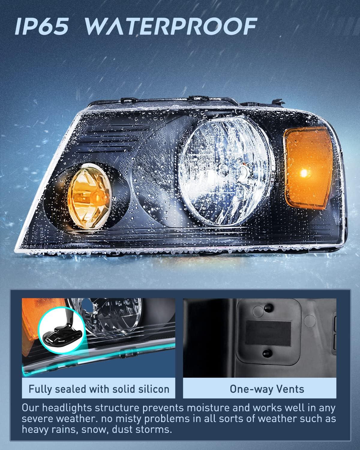 imageNilight Taillight Assembly Compatible with 2004 2005 2006 2007 2008 Ford F150 Rear Tail Light Lamp Replacement OE Style Driver Side and Passenger SideBlack Housing Amber Reflector