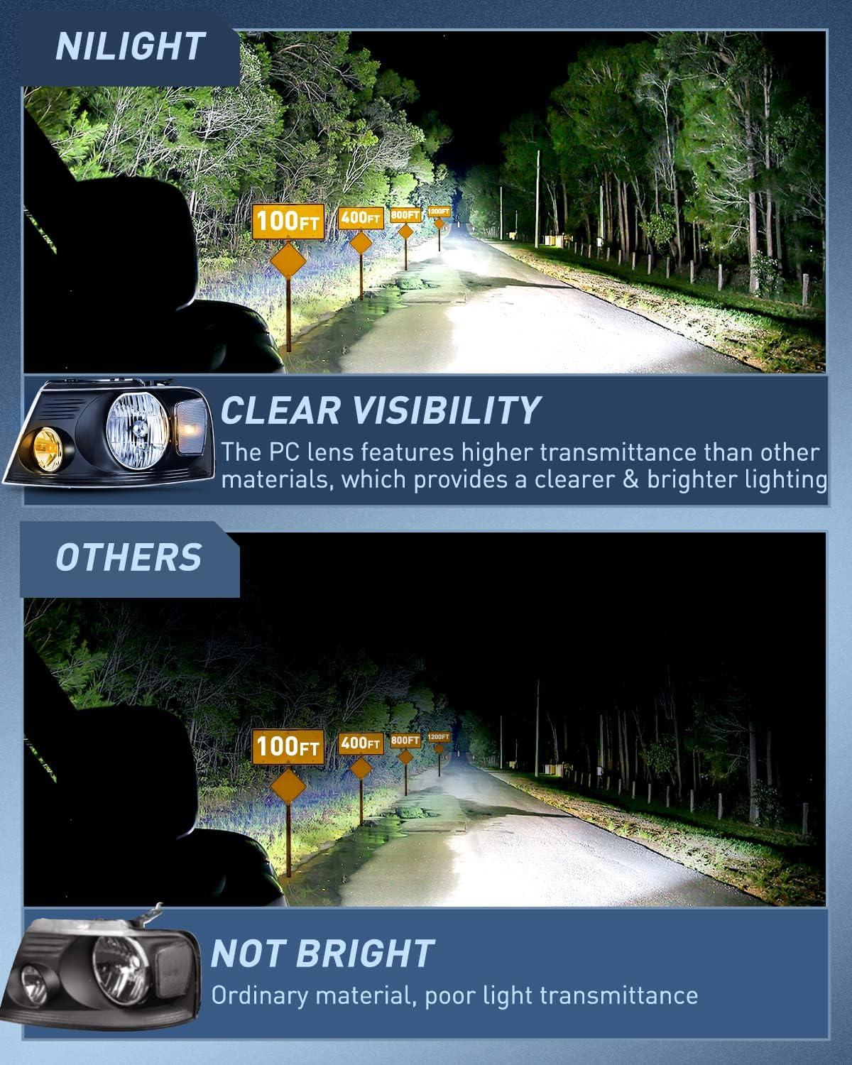 imageNilight Taillight Assembly Compatible with 2004 2005 2006 2007 2008 Ford F150 Rear Tail Light Lamp Replacement OE Style Driver Side and Passenger SideBlack Housing Clear Reflector