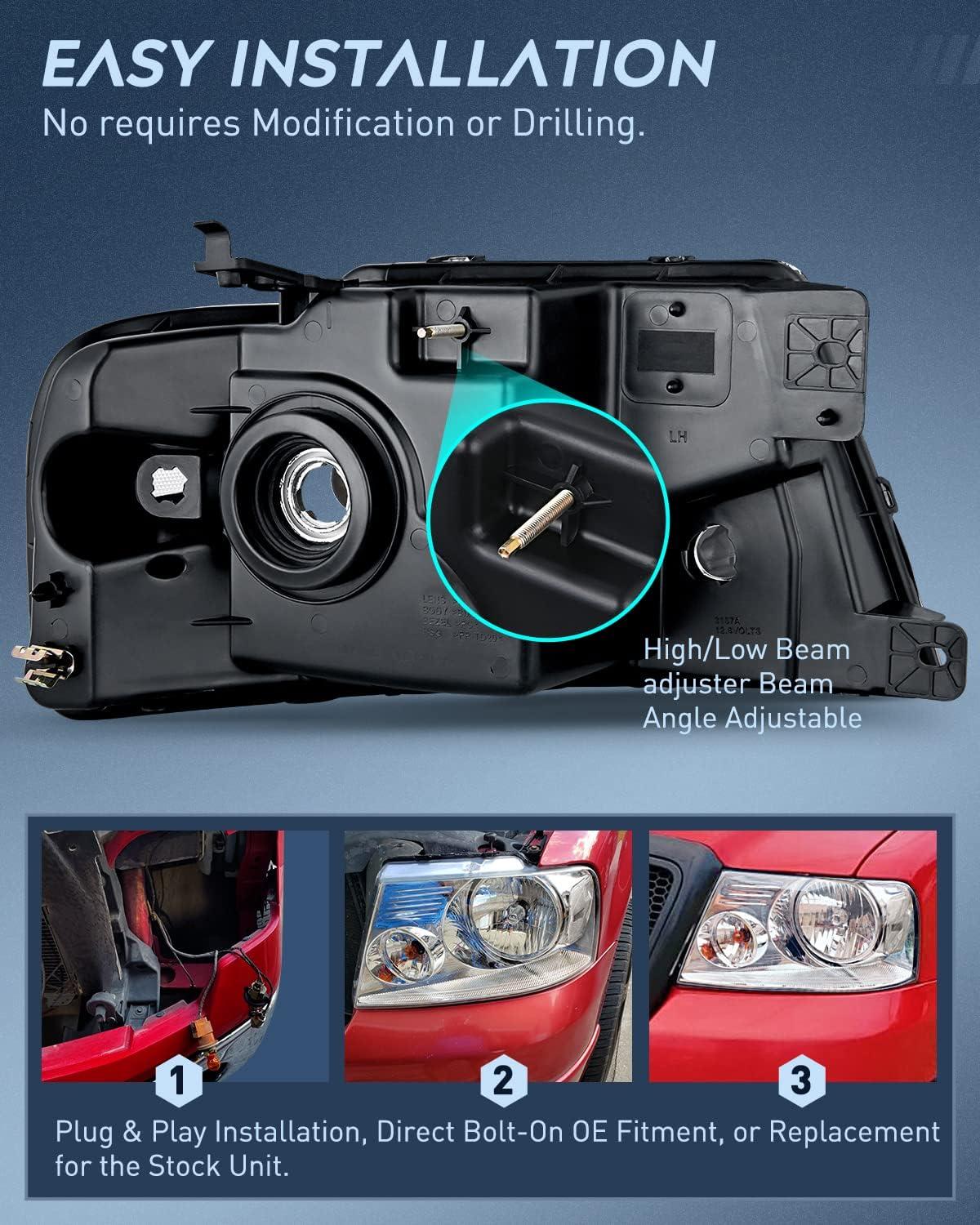 imageNilight Taillight Assembly Compatible with 2004 2005 2006 2007 2008 Ford F150 Rear Tail Light Lamp Replacement OE Style Driver Side and Passenger SideChrome Housing Clear Reflector