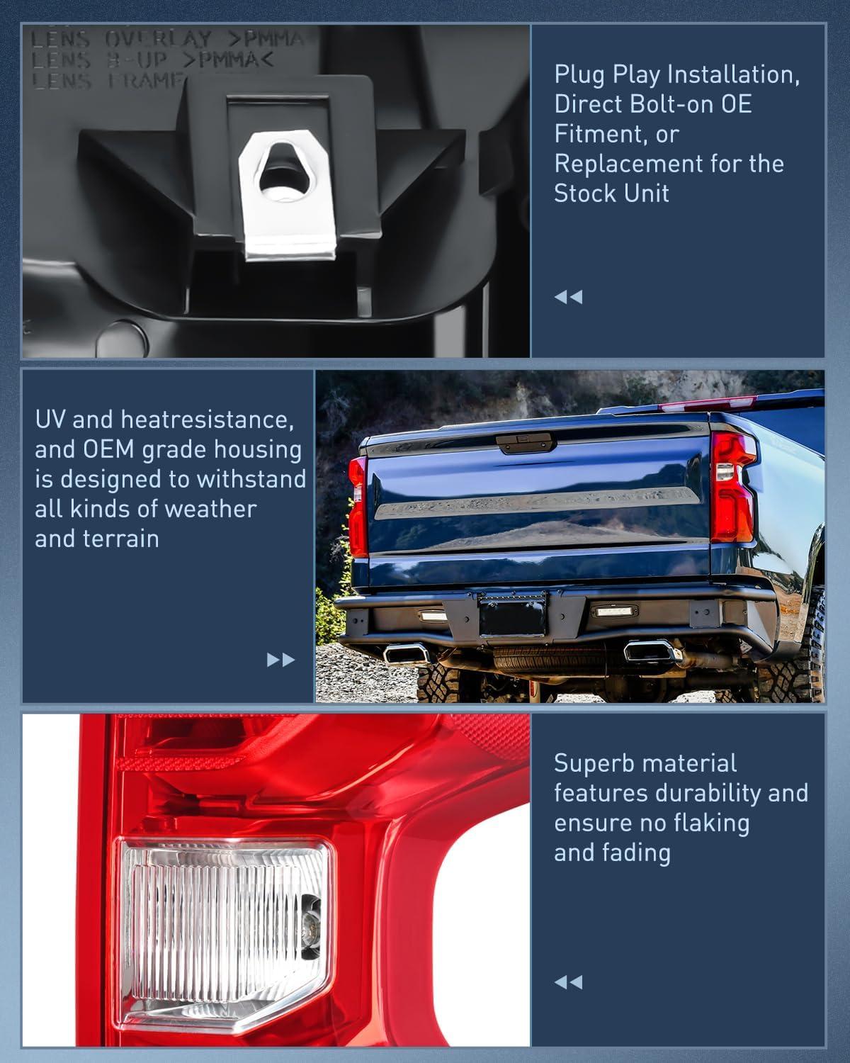 imageNilight Taillight Assembly Compatible with 2019 2020 2021 2022 2023 2024 Chevy Silverado 1500 20202024 Silverado 2500HD 3500HD Rear Lamp Replacement OE Style Passenger SidePassenger Side