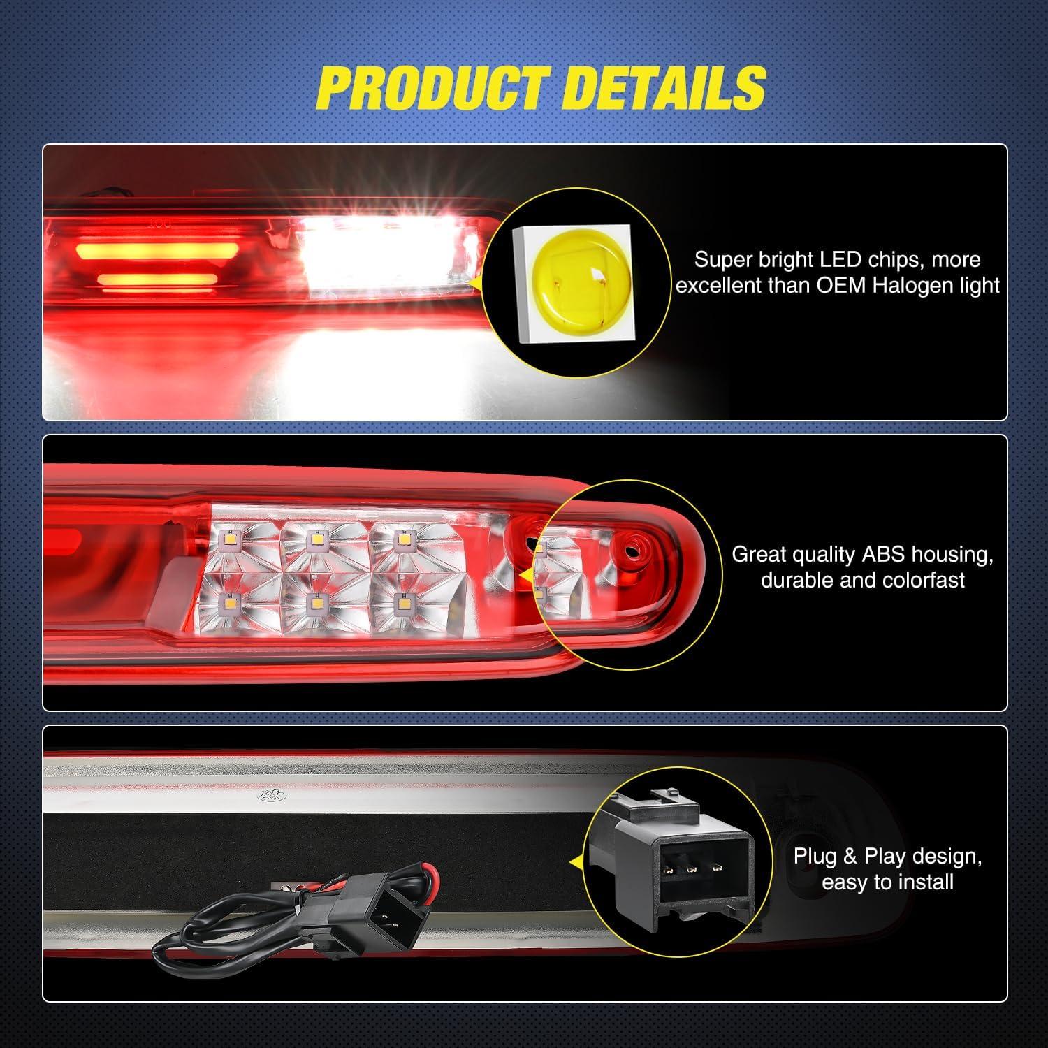 imageNilight Third Brake Light Tail High Mount 3rd Stop Cargo Reverse LED Lights Red Lens Compatible with Chevy Colorado and GMC Canyon 2004 2005 2006 2007 2008 2009 2010 2011 2012 Pickup TruckRed Lens