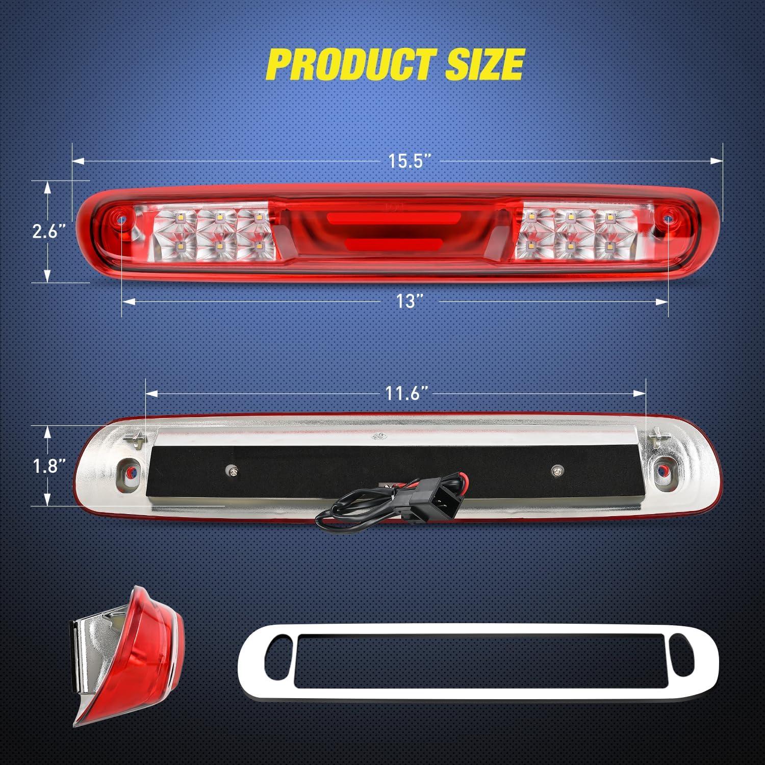 imageNilight Third Brake Light Tail High Mount 3rd Stop Cargo Reverse LED Lights Red Lens Compatible with Chevy Colorado and GMC Canyon 2004 2005 2006 2007 2008 2009 2010 2011 2012 Pickup TruckRed Lens