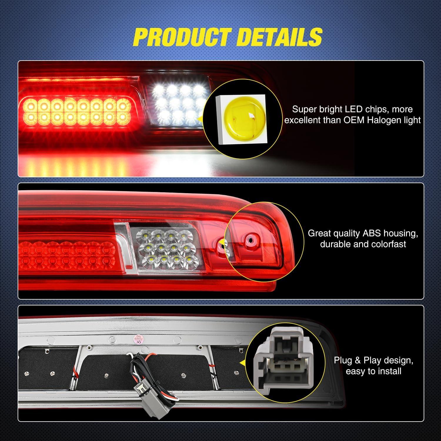 imageNilight Third Brake Light Tail High Mount 3rd Stop Cargo Reverse LED Lights Red Lens Compatible with Chevy Colorado and GMC Canyon 2004 2005 2006 2007 2008 2009 2010 2011 2012 Pickup TruckRed Lens